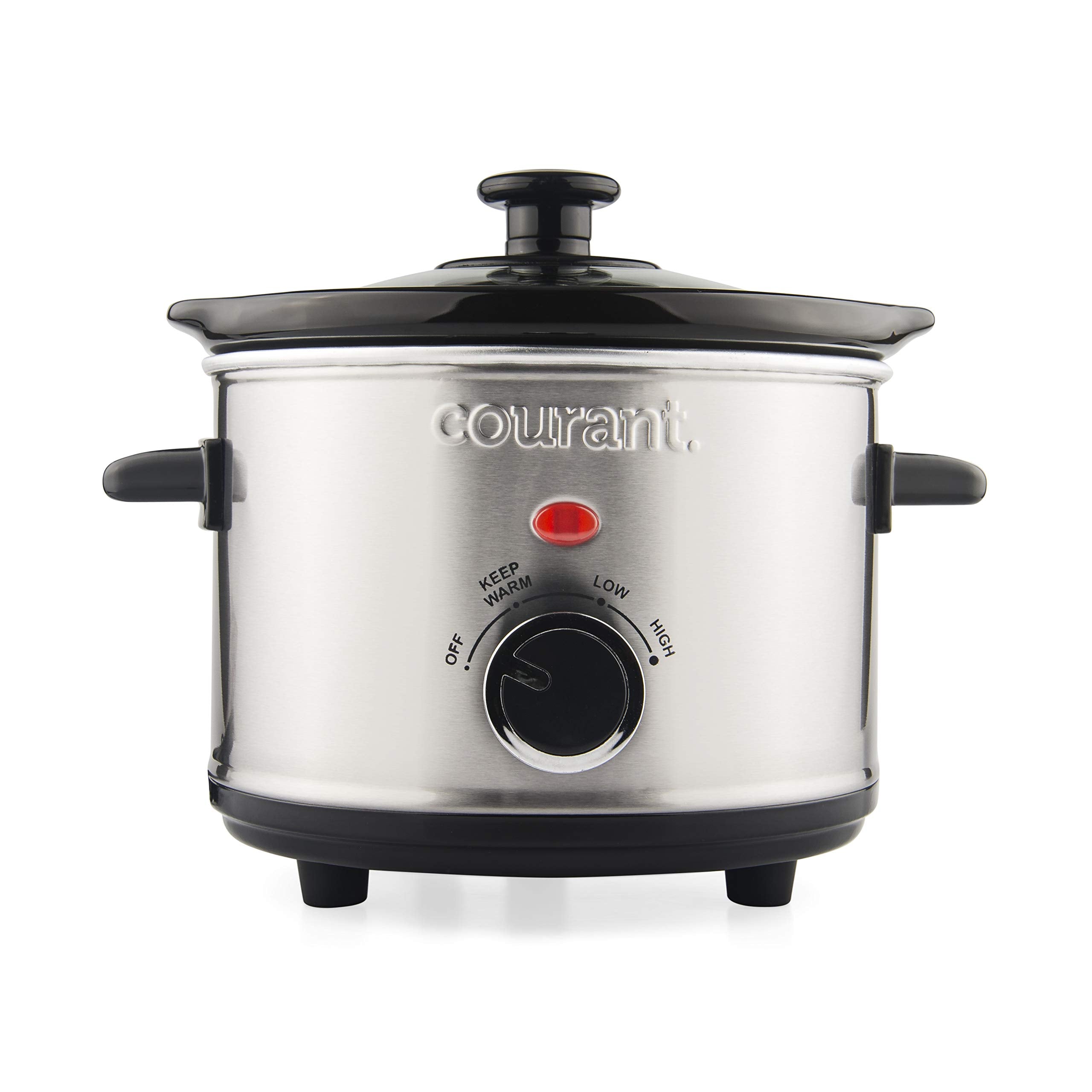 Courant Mini Slow Cooker Crock, With Easy Options 1.6 Quart Dishwasher Safe Pot, Stainless Steel