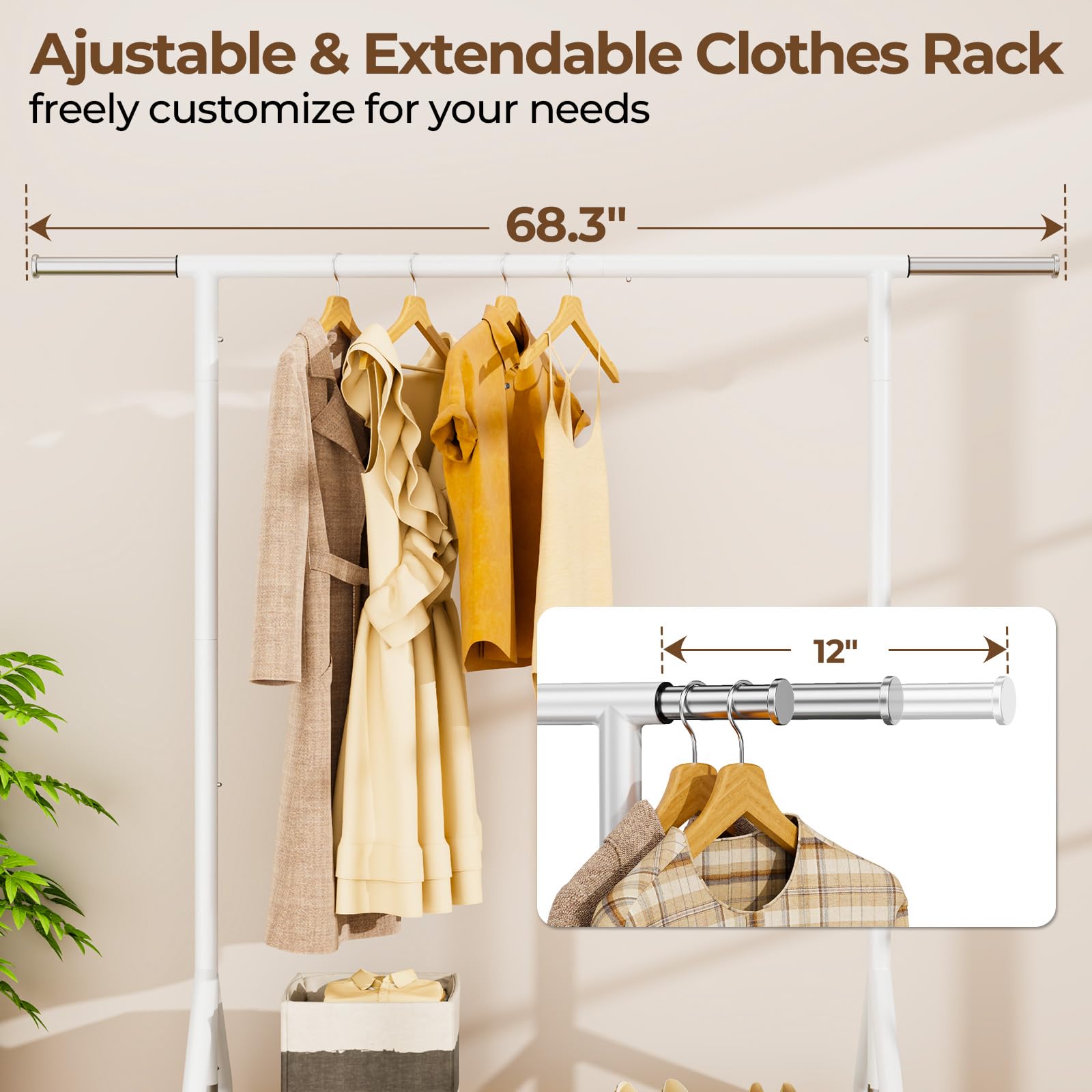 Hyseyy Heavy Duty Clothes Rack Load 450 Lbs, Metal Garment Rack, Standing Rolling Clothing Rack For Hanging Clothes With Sturdy
