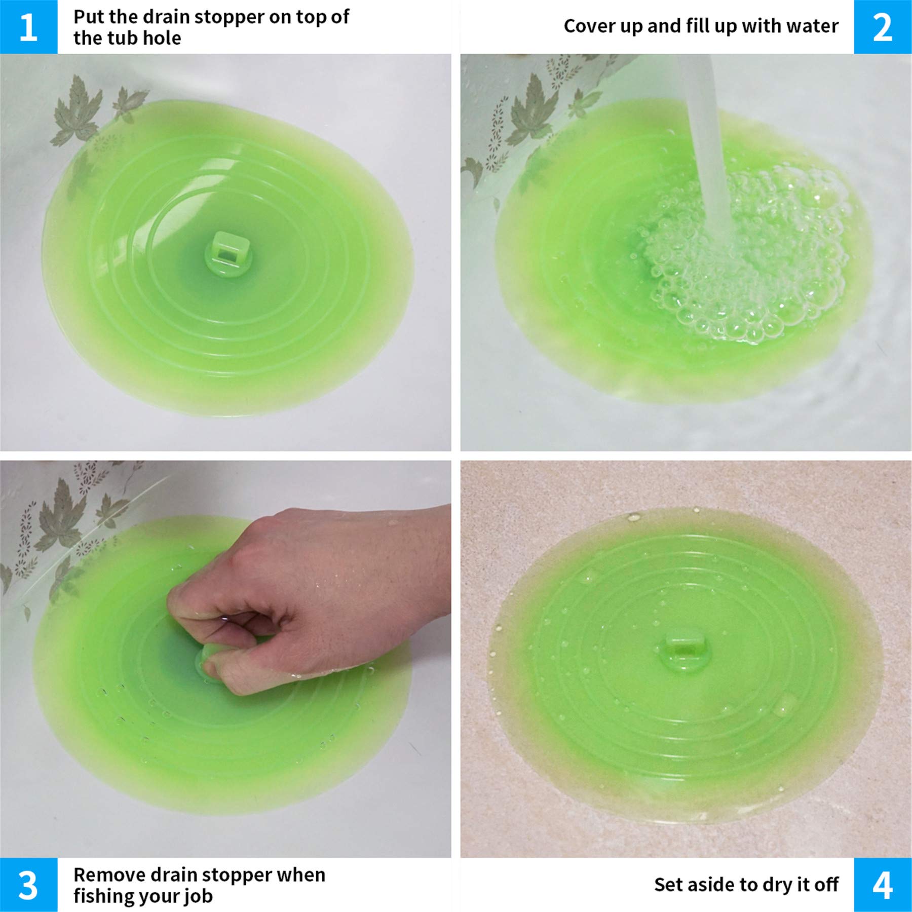 tifanso Silicone Tub Stopper Recyclable Bathtub Drain Stopper Upgraded Drain Plug Cover for Bathrooms and Laundries Kitchen Universal Use 6 inches (Jelly Green)