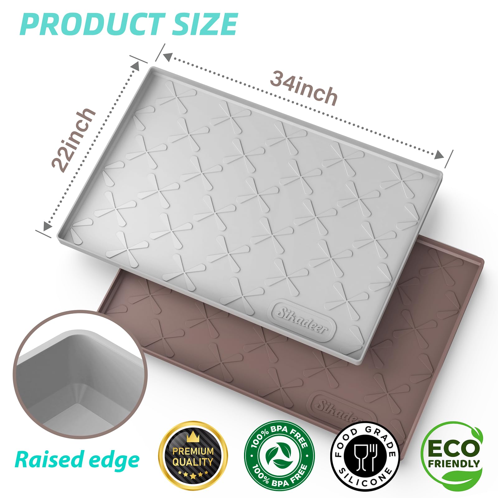 SIKADEER Under Sink Mat, Waterproof Silicone Kitchen Drawer Liner, 34" x 22", White