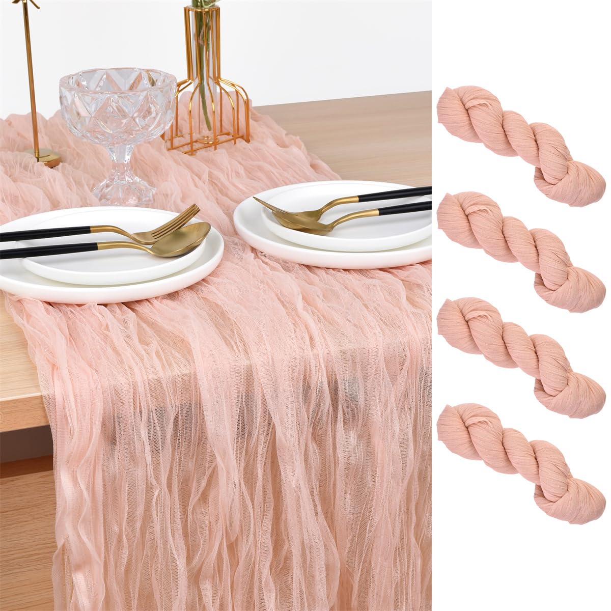 Joanlody Peach Cheesecloth Table Runner 10Ft Rustic Gauze Cheese Cloth Table Runner Boho Fall Thanksgiving Table Runner For Wedd