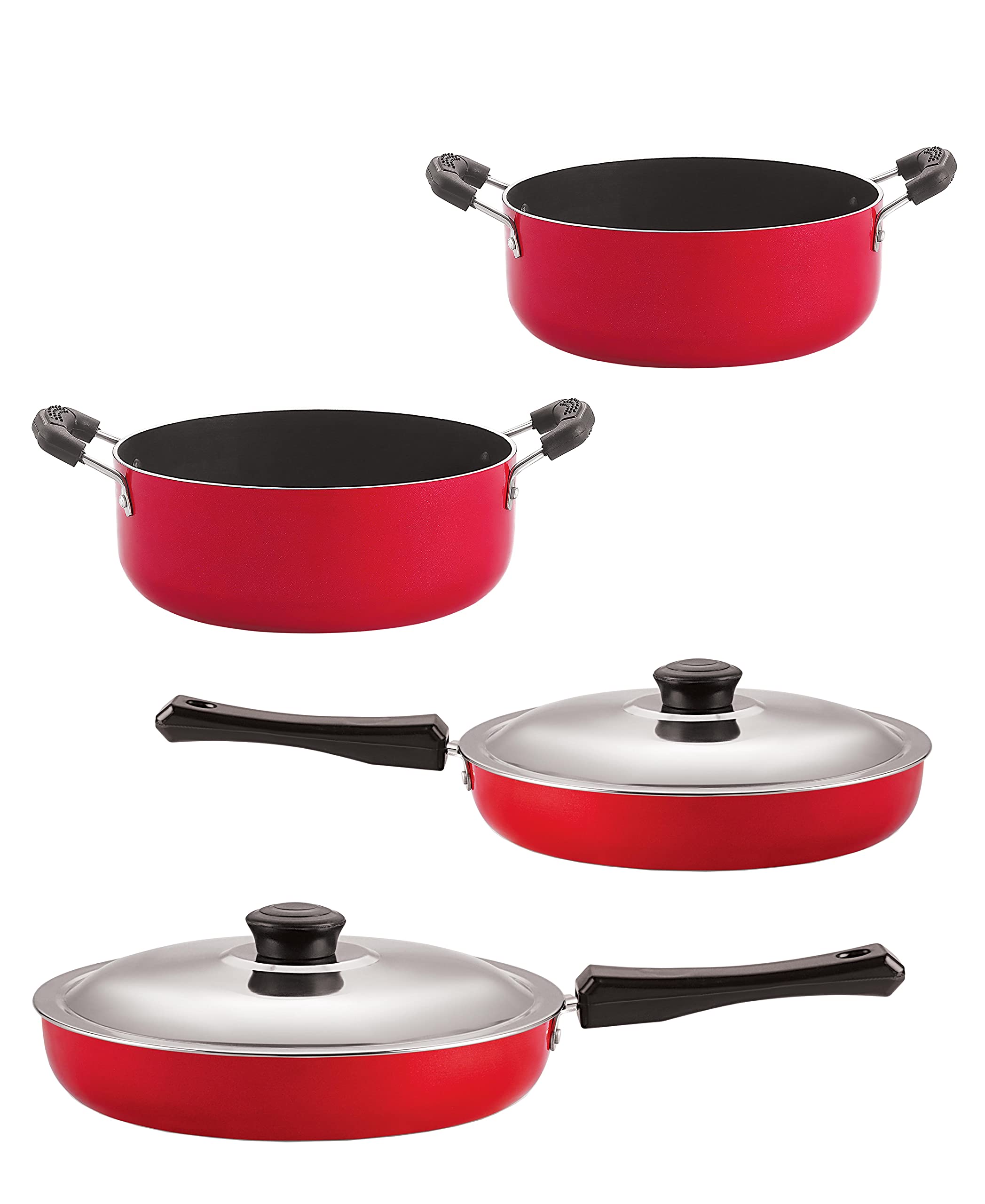 Nirlon NonToxic Oil Free NonStick Cookware Essential Combo Set Of 4 Pieces With Bakelite Handle (Fp10_Fp13_Cs20_Cs24)