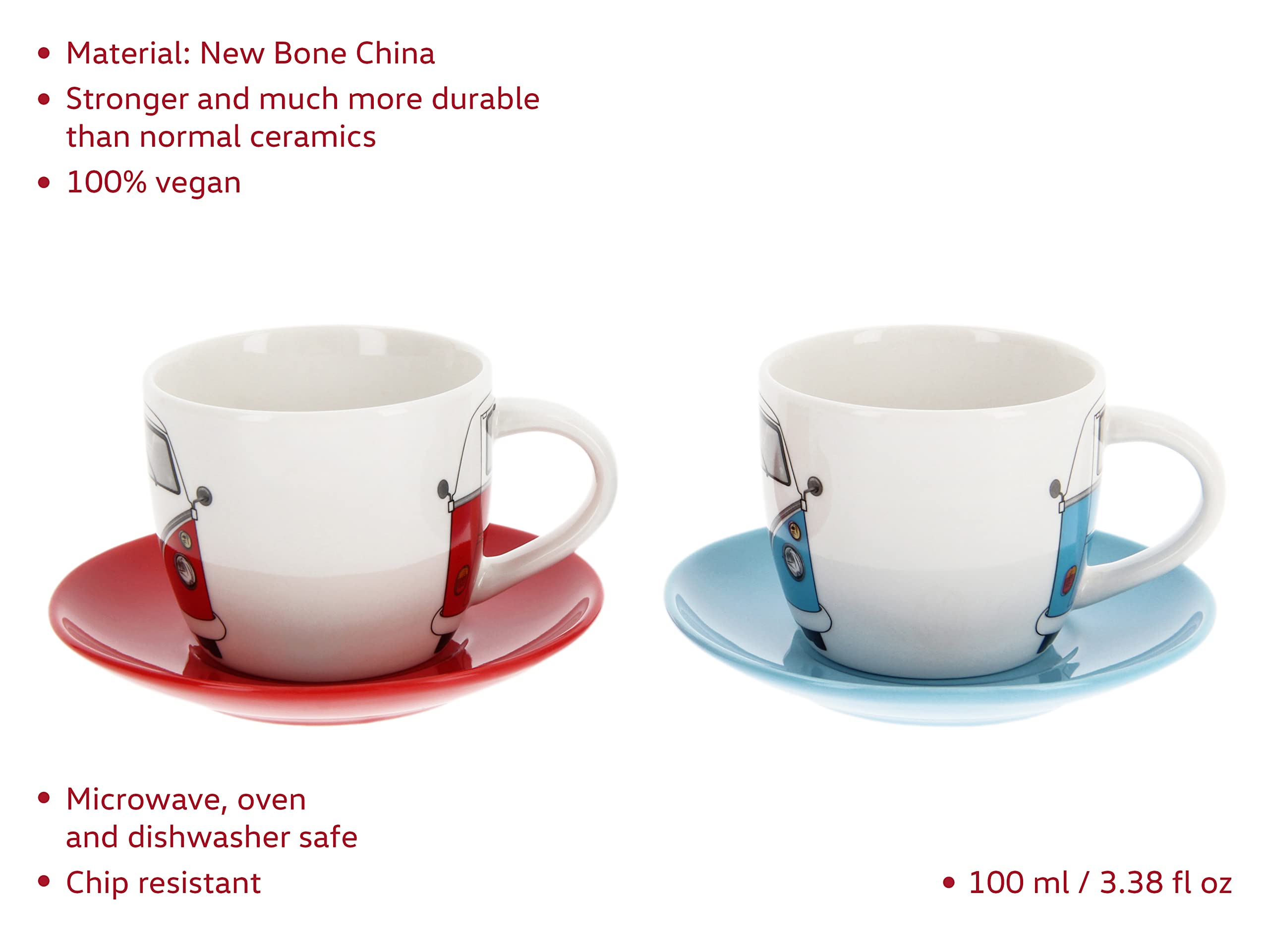 Brisa Vw Collection - Volkswagen Espresso Cups Coffee-Tea-Cappuccino Set In T1 Bus Design (Bus Front/2 Colors/2-Piece Set/100Ml/