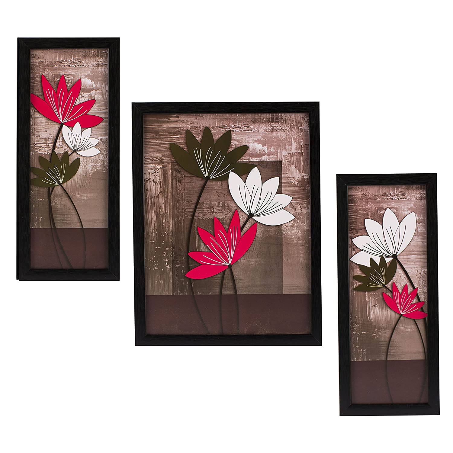Saf Paintings Uv Textured Flower Print Framed Painting Set Of 3 For Home Decoration - Size 35 X 2 X 50 Cm Sanfs71