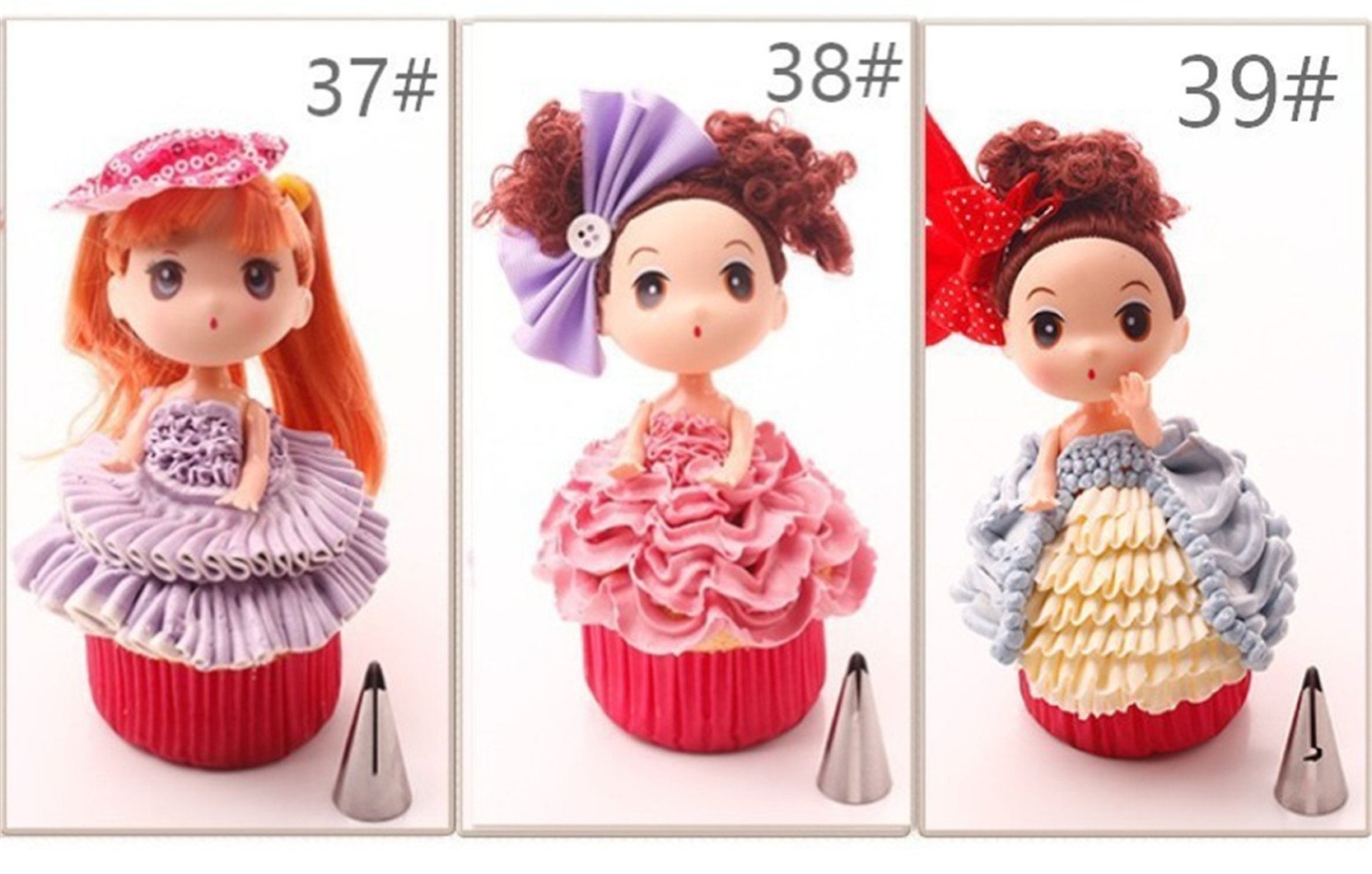 Fantasyday 7-Piece Stainless Steel Ruffle Piping Nozzles Bobbi Skirt Icing Tips Cake Decorating Supplies Cookies Cupcake Icing D