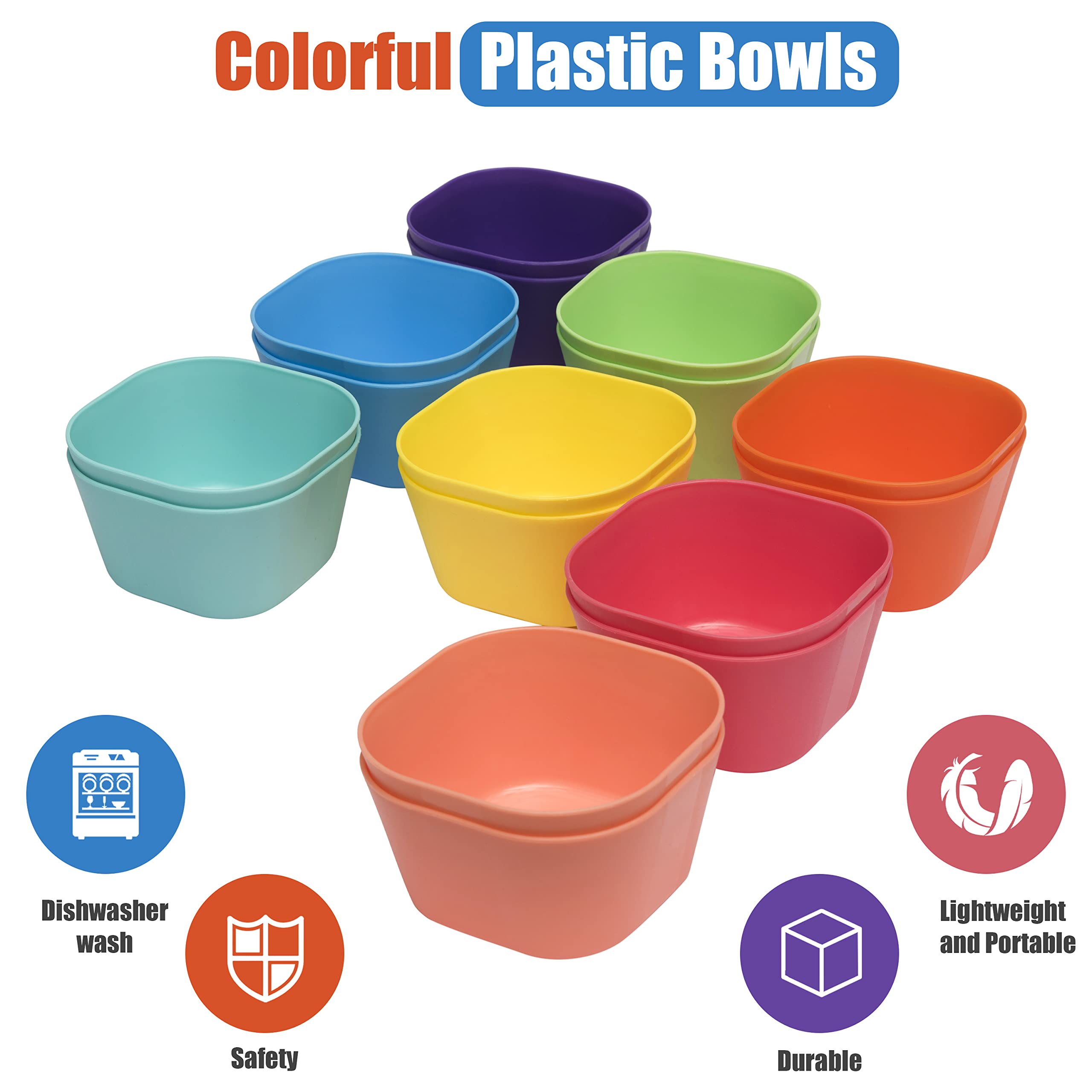 Klickpick Home 15 Ounce Bowls Set Of 16 Kids Colorful Snack Bowls Set Toddlers Cereal Bowl Set Children Bowl Kid Microwave Dishw
