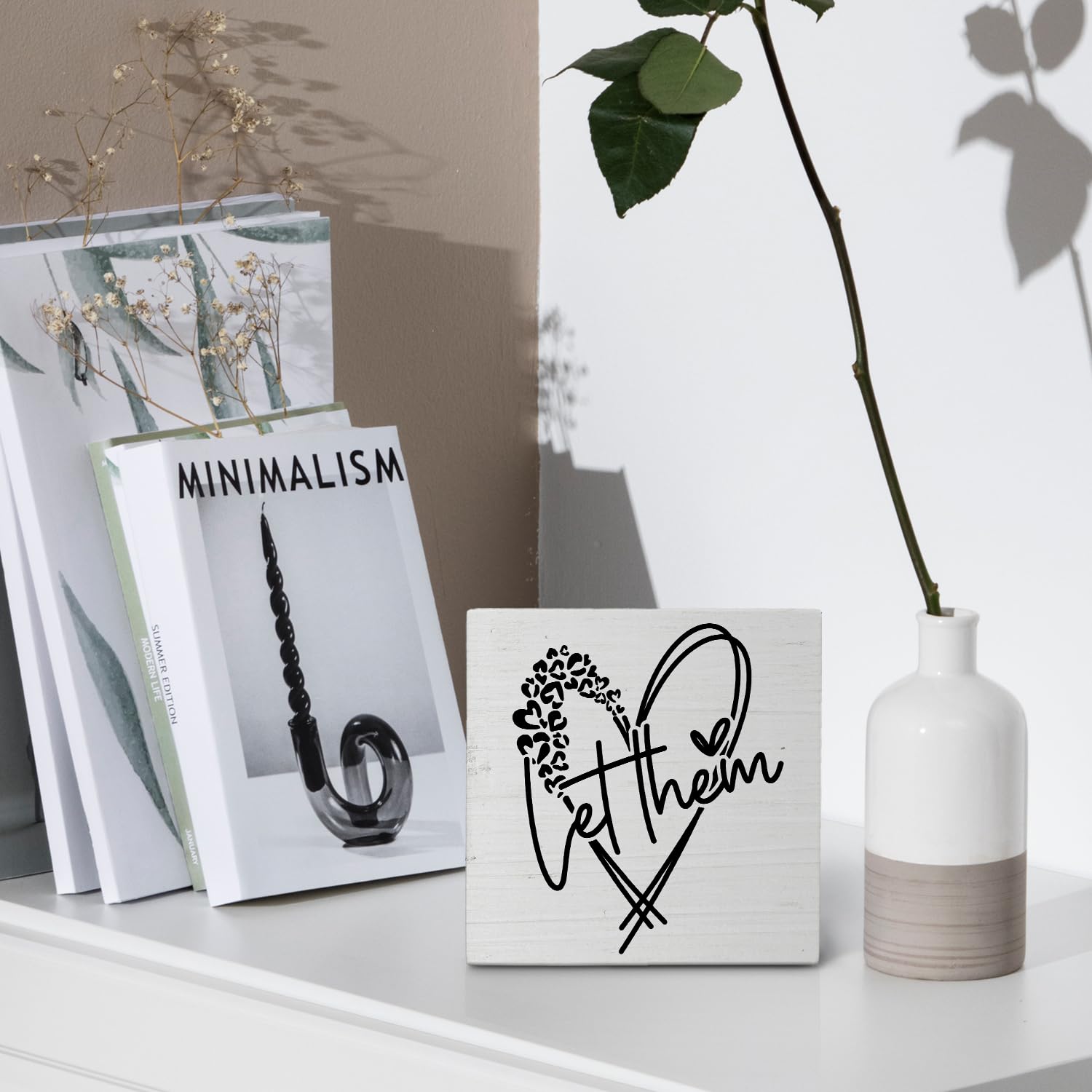 Nvotell Let Them Inspirational Desk Decor, Mental Health Self Love Positive Wooden Box Sign, Motivational Wood Block Plaque for