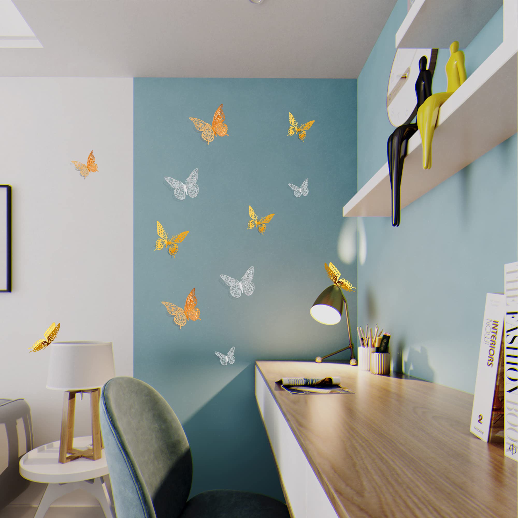 Saoropeb 3D Butterfly Wall Decor, 72 Pcs 3 Styles 3 Sizes, Removable Metallic Wall Decor Sticker Room Mural Decals For Kids Bedr