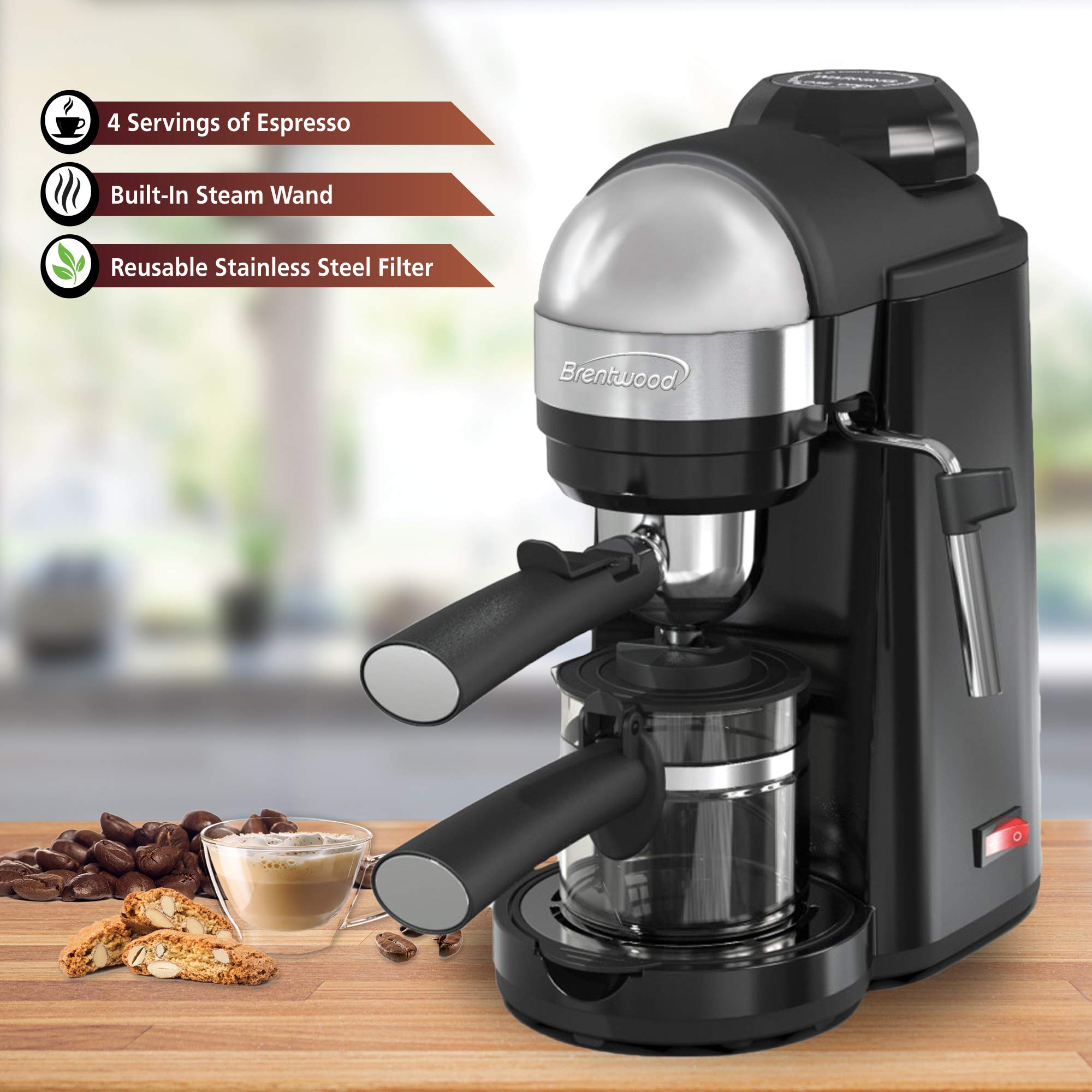 Brentwood Ga-135Bk Espresso And Cappuccino Maker, 4 Servings, Black