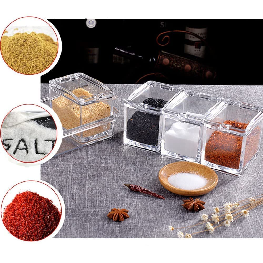 Cluqmeik Clear Seasoning Box,4 Spice Jars Condiment Containers With Lids And 4Pcs Spoons 1Pcs Tray Seasoning Organizer For Salt,