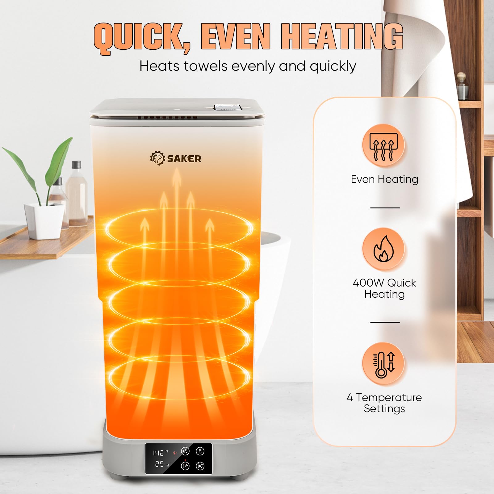 Saker Towel Warmer, 30L Large Hot Towel Warmer, Towel Warmers For Bathroom With Adjustable Heating Time, Delay Time 1-12H, 4 Tem