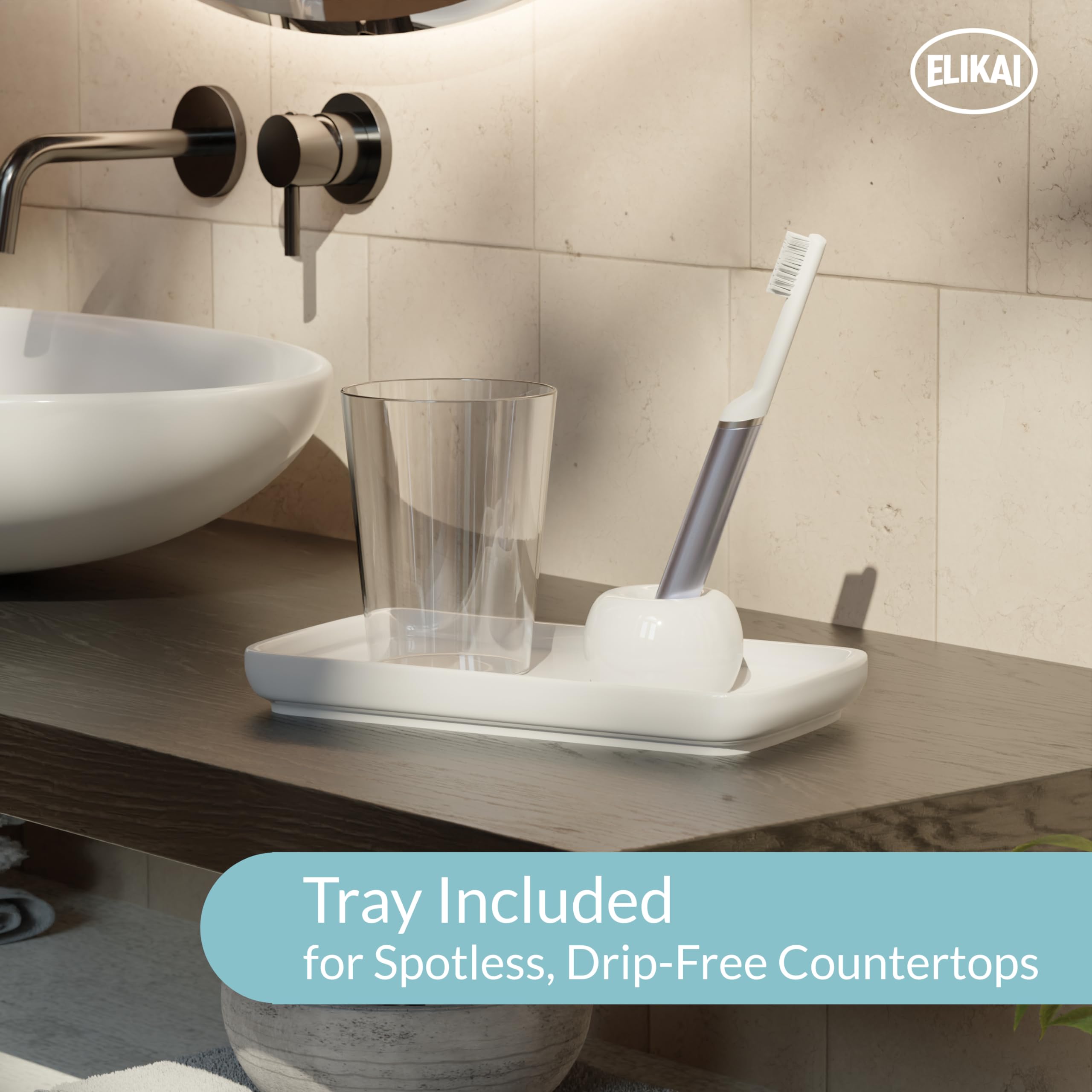 Ceramic Toothbrush Holder With Tray For Bathroom Countertop, Small Toothbrush Holder Stand With Toothpaste Holder, Standing Toot