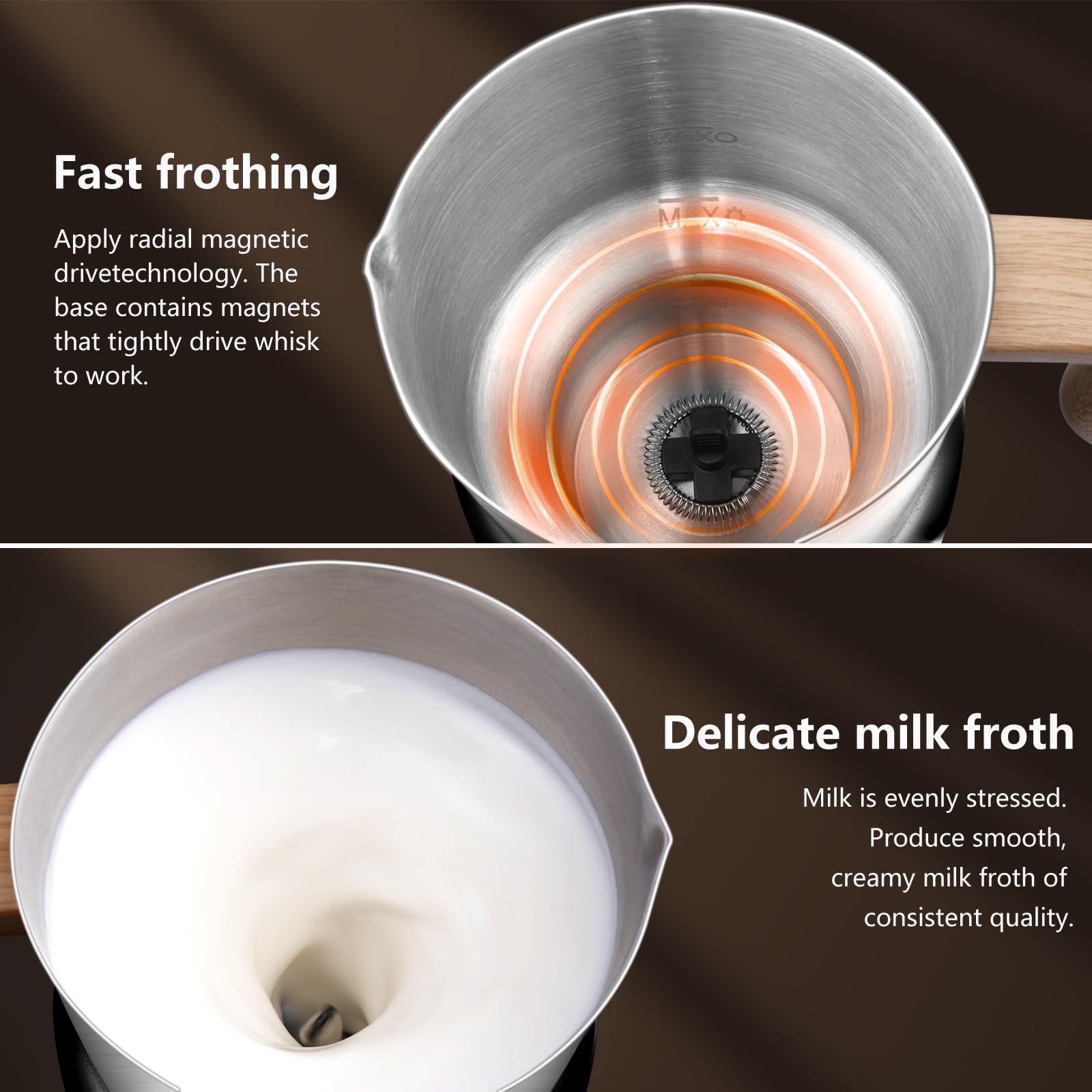 Amzchef 8-In-1 Milk Frother And Steamer 550 Watts, 21 Oz Split Stainless Steel Automatic Milk Steamer For Latte, Hot And Cold Mi