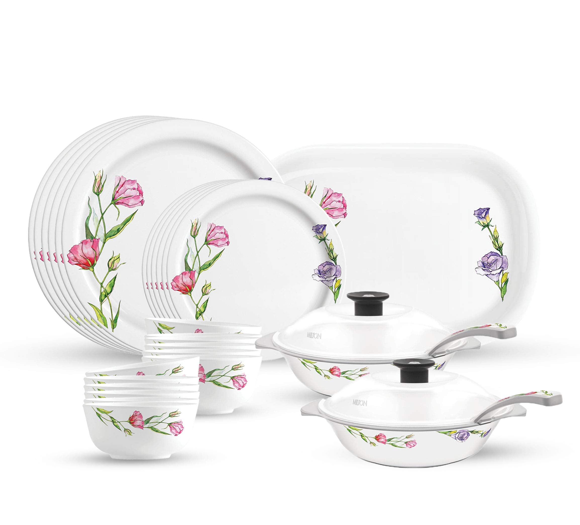 Milton Lissome Round Melamine Dinner Set Of 31, Sweet Tulip, Multicolour