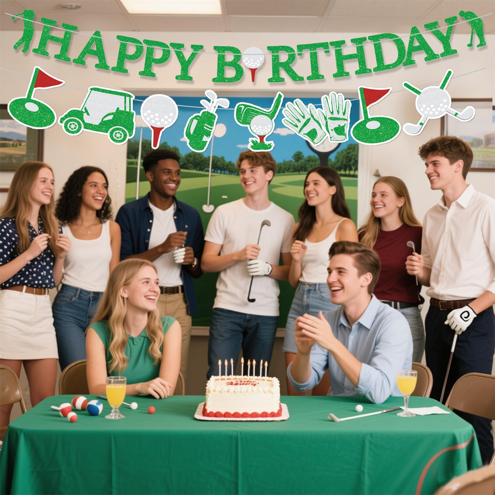 Neyeidru Pre-Strung Golf Happy Birthday Banner, Golf Sports Theme Birthday Party Decorations for Girls Boys Children Adults Man