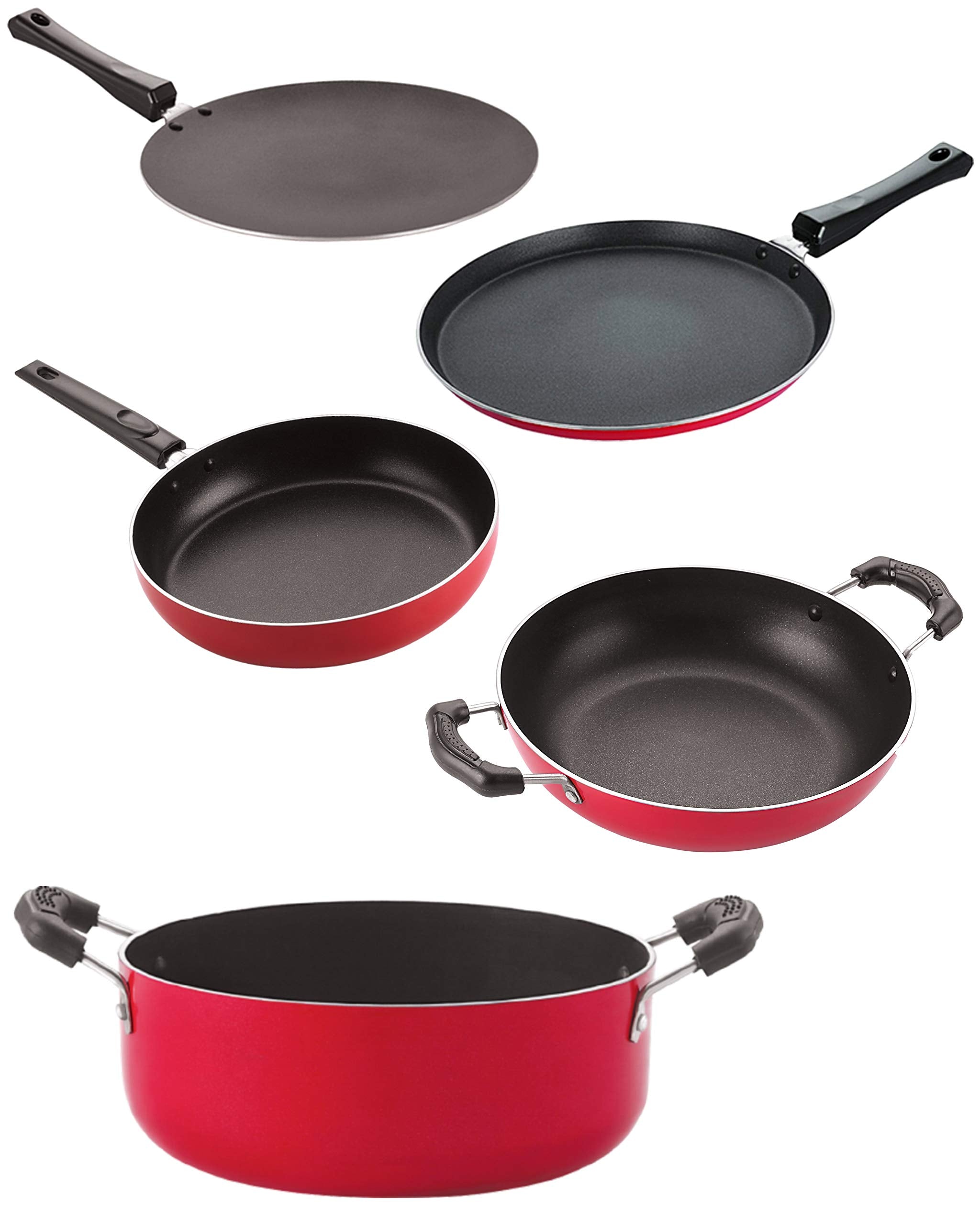 Nirlon Kitchen Accessories For Cooking Non Stick Aluminium Cookware Set Of 5 Pieces (2.6Mm_Ct_Fp13_Kd13_Cass22_Ft12)
