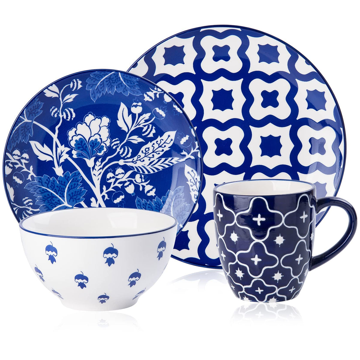 Wisenvoy Plates and Bowls Sets Dinnerware Sets 16 Piece Plate Set Dinner Plates Stoneware Dinnerware Set Dish Set for 4