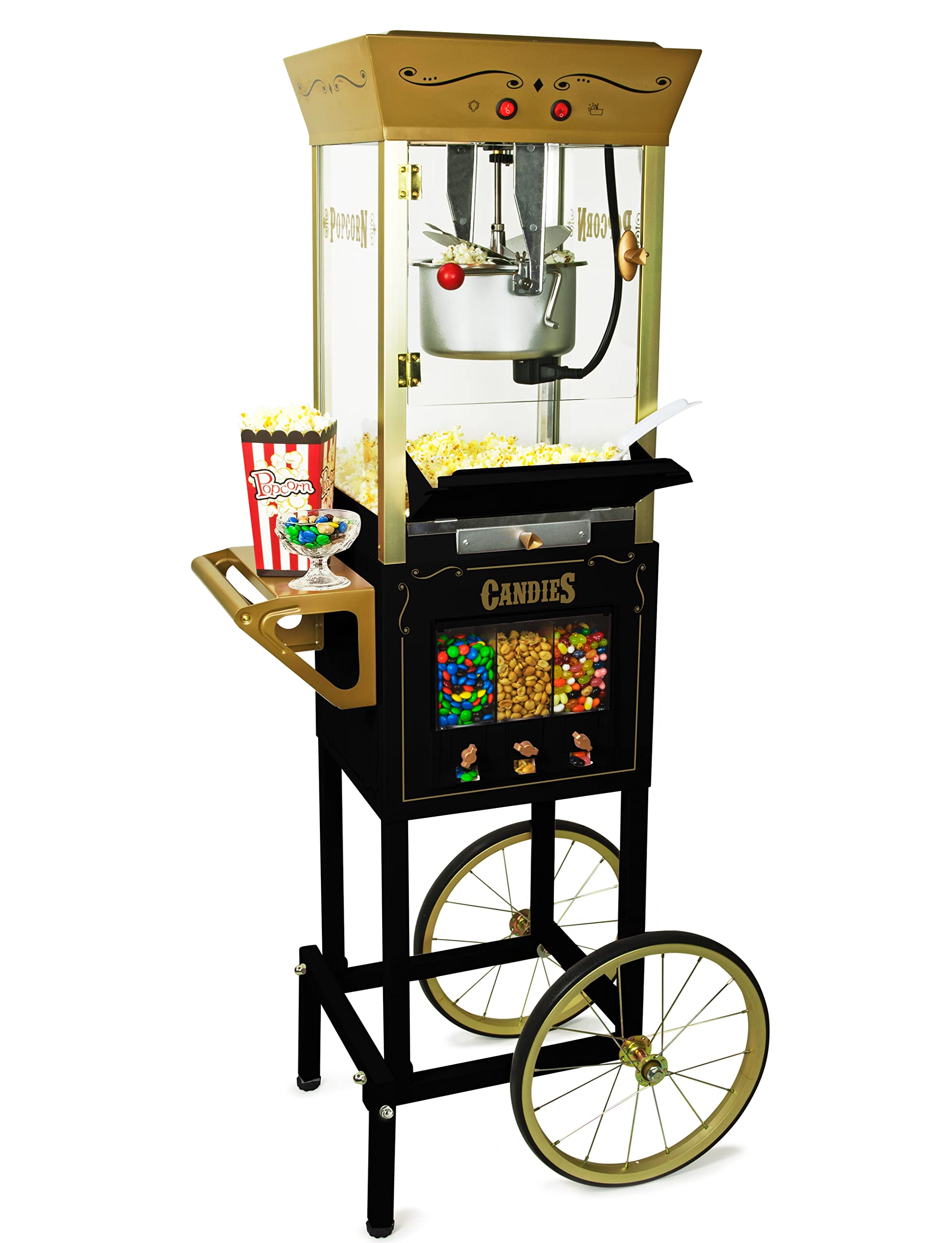 Nostalgia Popcorn Maker Professional Cart, 8 Oz Kettle Makes Up To 32 Cups, Vintage Movie Theater Popcorn Machine With Three Can