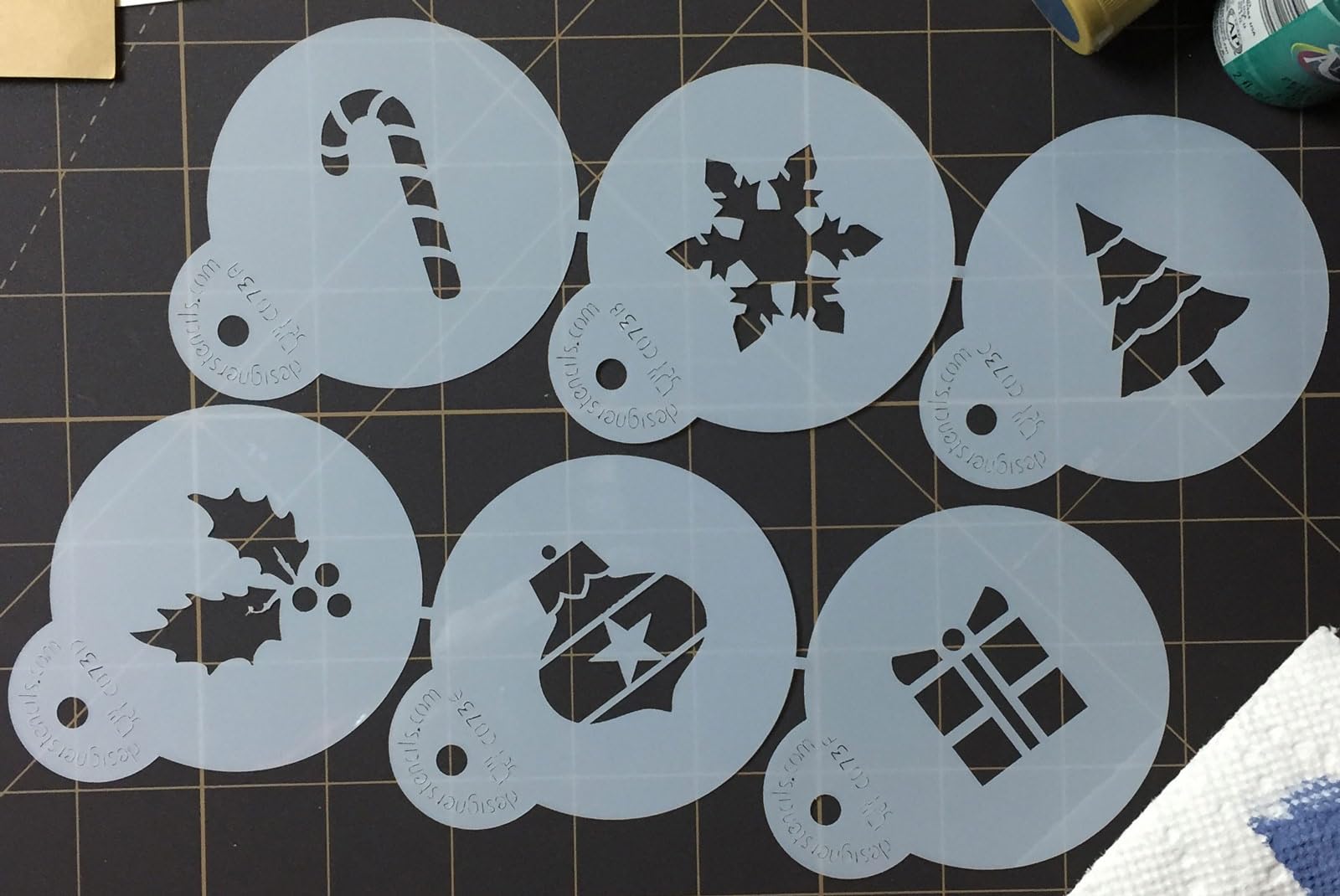 Designer Stencils Holiday Cupcake And Cookie Stencil Tops, Beige/Semi-Transparent, Fits 2'' Circle