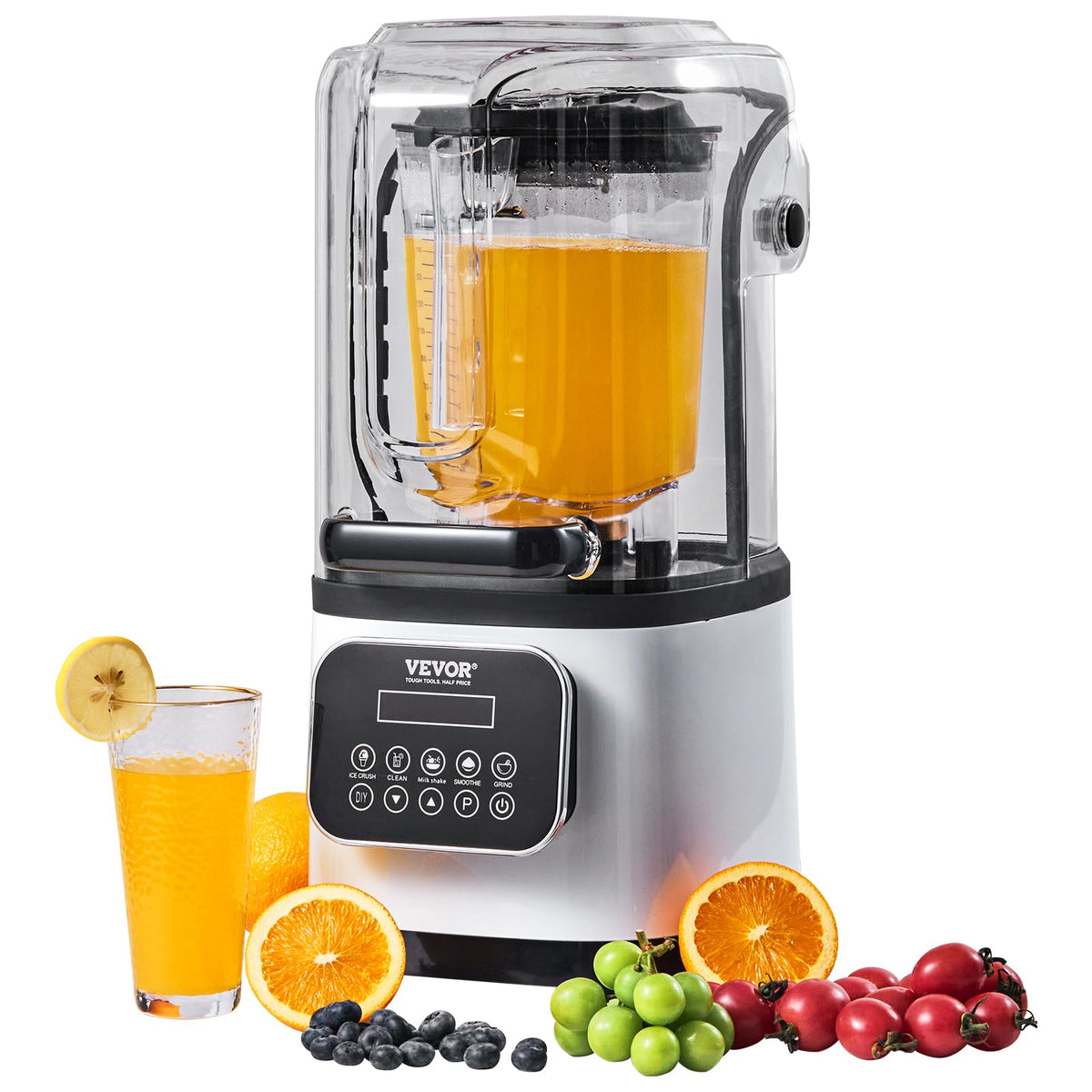 Vevor Professional Blender With Shield, Commercial Countertop Blenders, 68 Oz Jar Blender Combo, Stainless Steel 9 Speed & 5 Fun