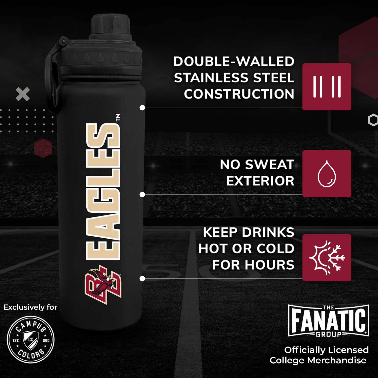 Campus Colors Ncaa Stainless Steel Water Bottle - Twist On Cap - 24 Oz - Carry Clip - Keeps Your Drinks Hot Or Cold For Hours (B