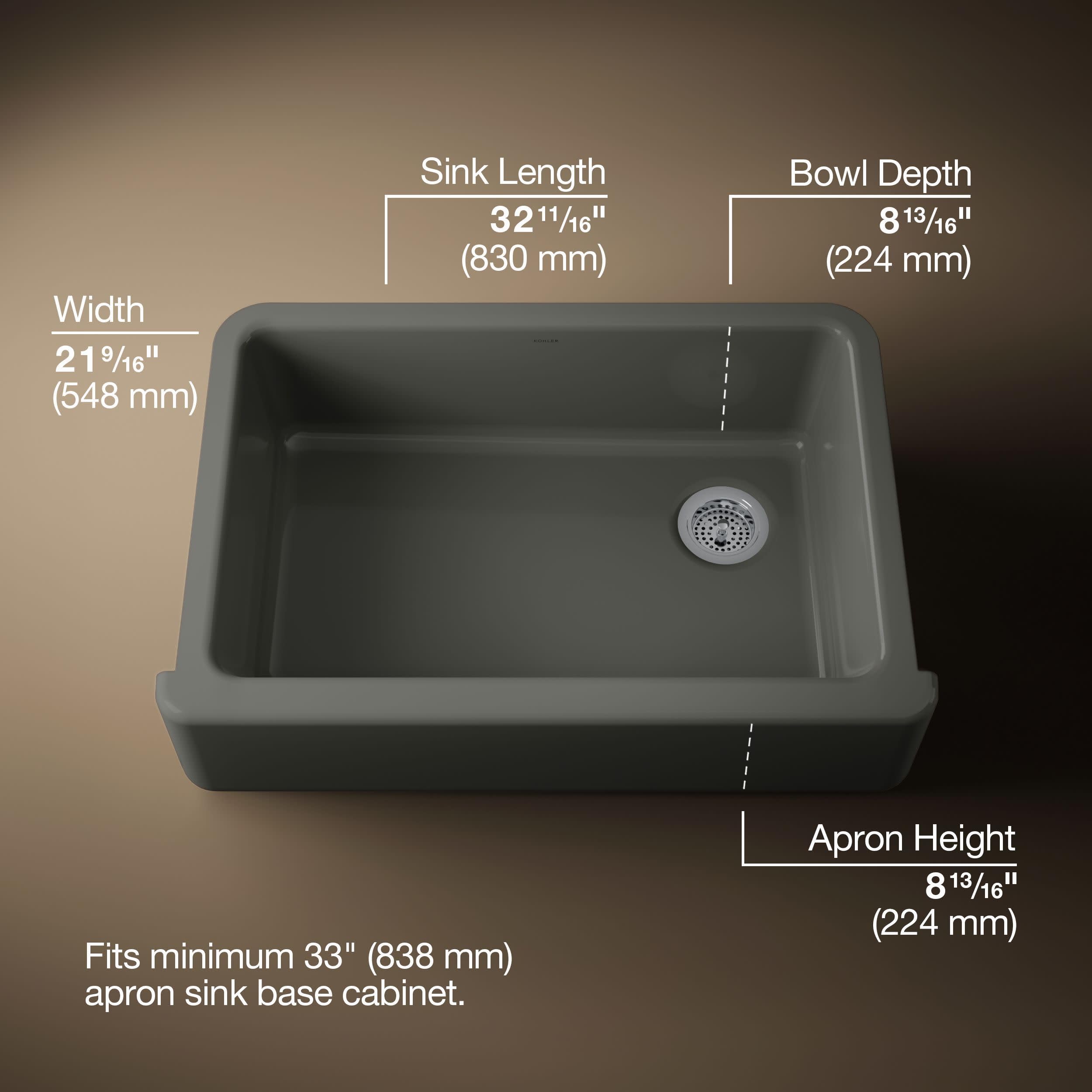Kohler 5827-58 Whitehaven 32-3/4 Undermount Single-Bowl Farmhouse Kitchen Sink, Thunder Grey