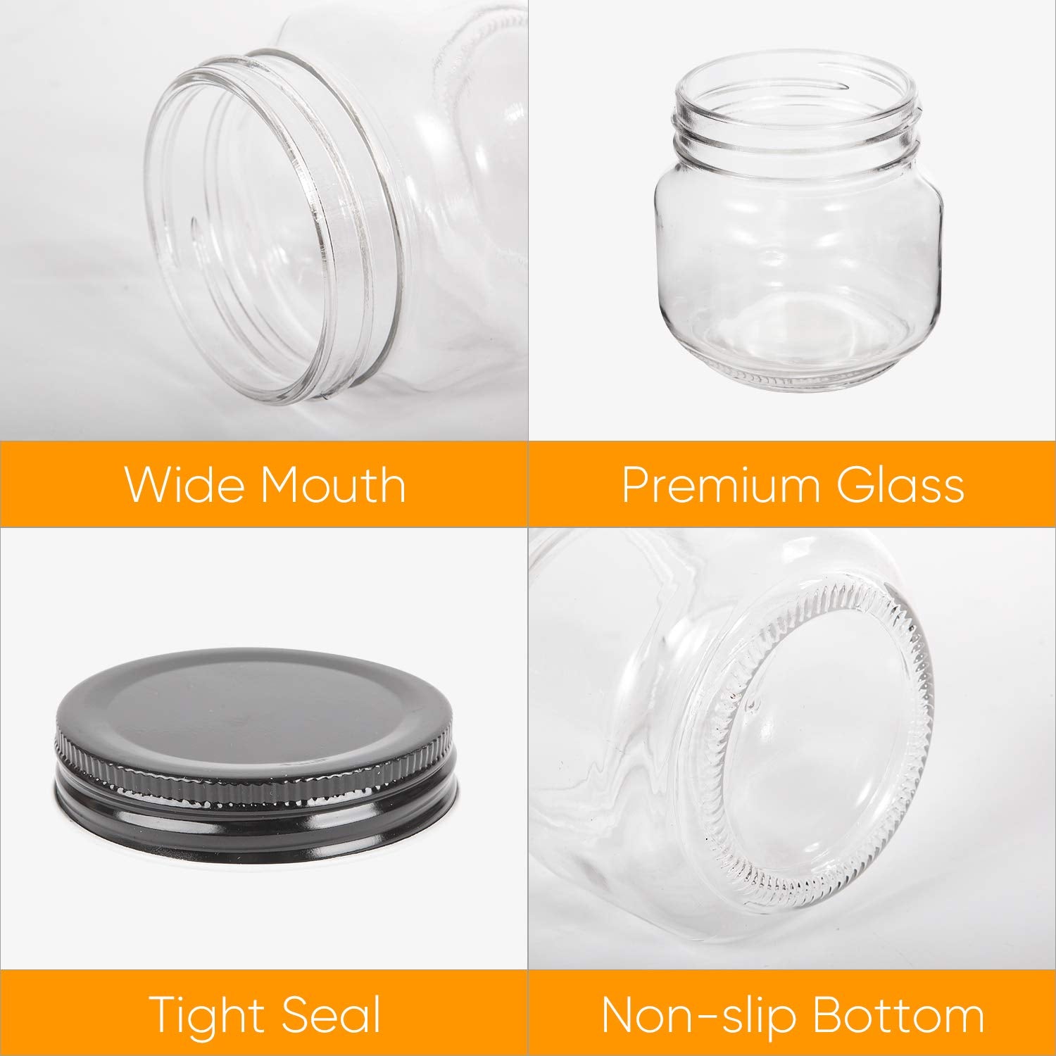 Qappda Mason Jars,Glass Jars With Lids 8 Oz,Canning Jars For Pickles And Kitchen Storage,Wide Mouth Spice Jars With Black Lids F