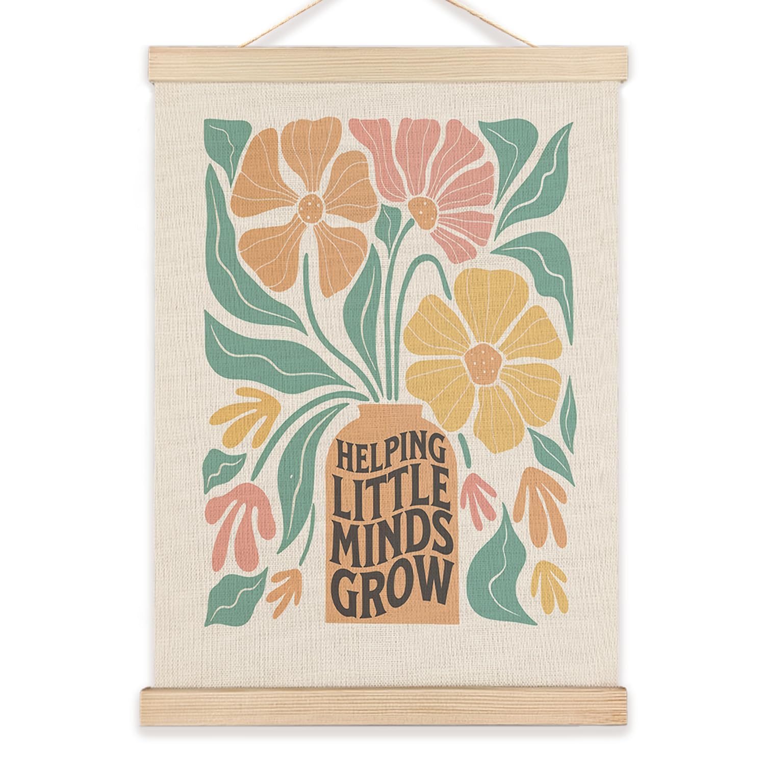 Lzyrf Teacher Helping Little Minds Grow Wall Art Poster Framed, Boho Classroom Decor, Boho Abstract Floral Teacher Motivational 