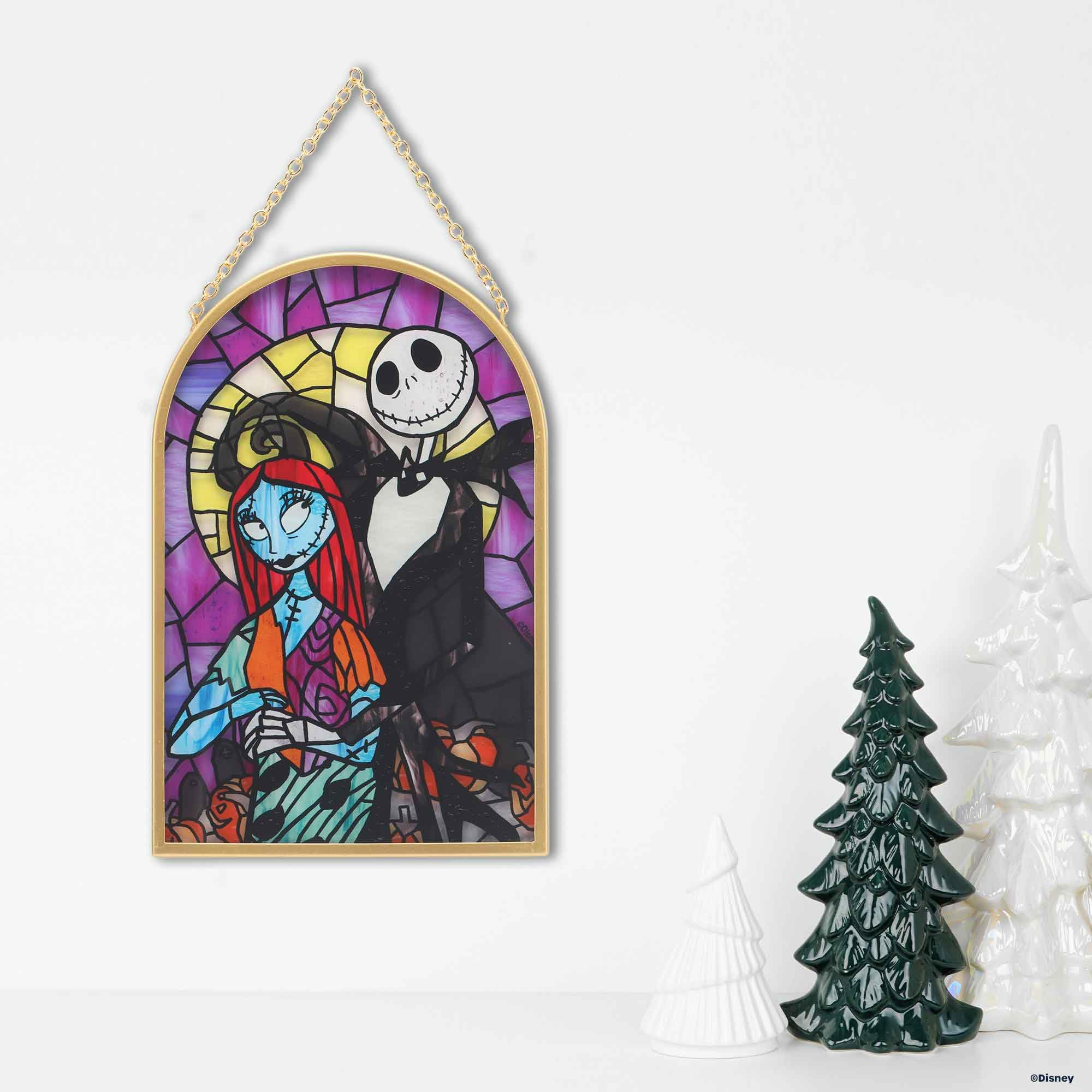 Open Road Brands Disney Nightmare Before Christmas Jack and Sally Hanging Glass Wall Decor - Beautiful Jack Skellington Wall Art