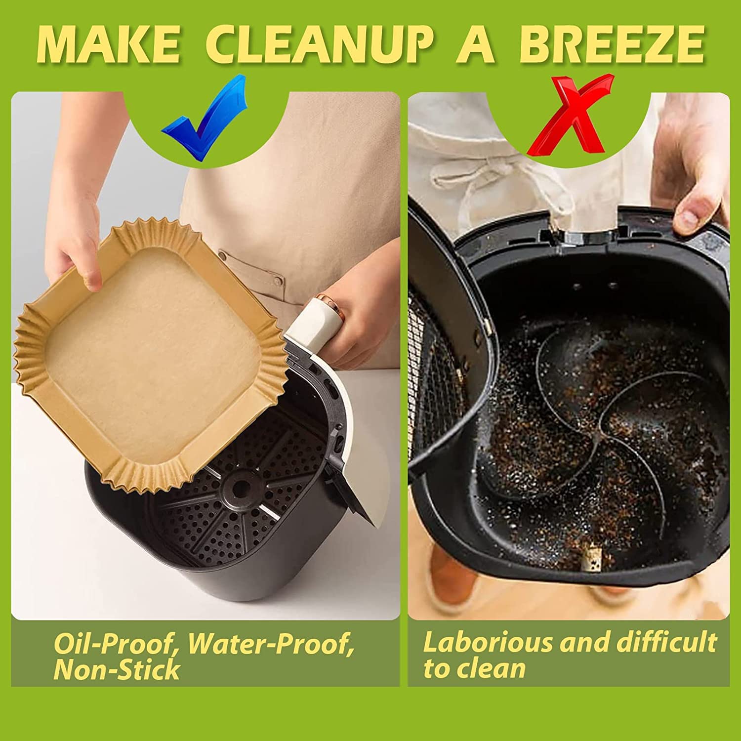 Air Fryer Disposable Paper Liner Square 10 Inch, 150Pcs Large Air Fryer Parchment Paper Liners, Non-Stick Air Fryer Paper Pads,