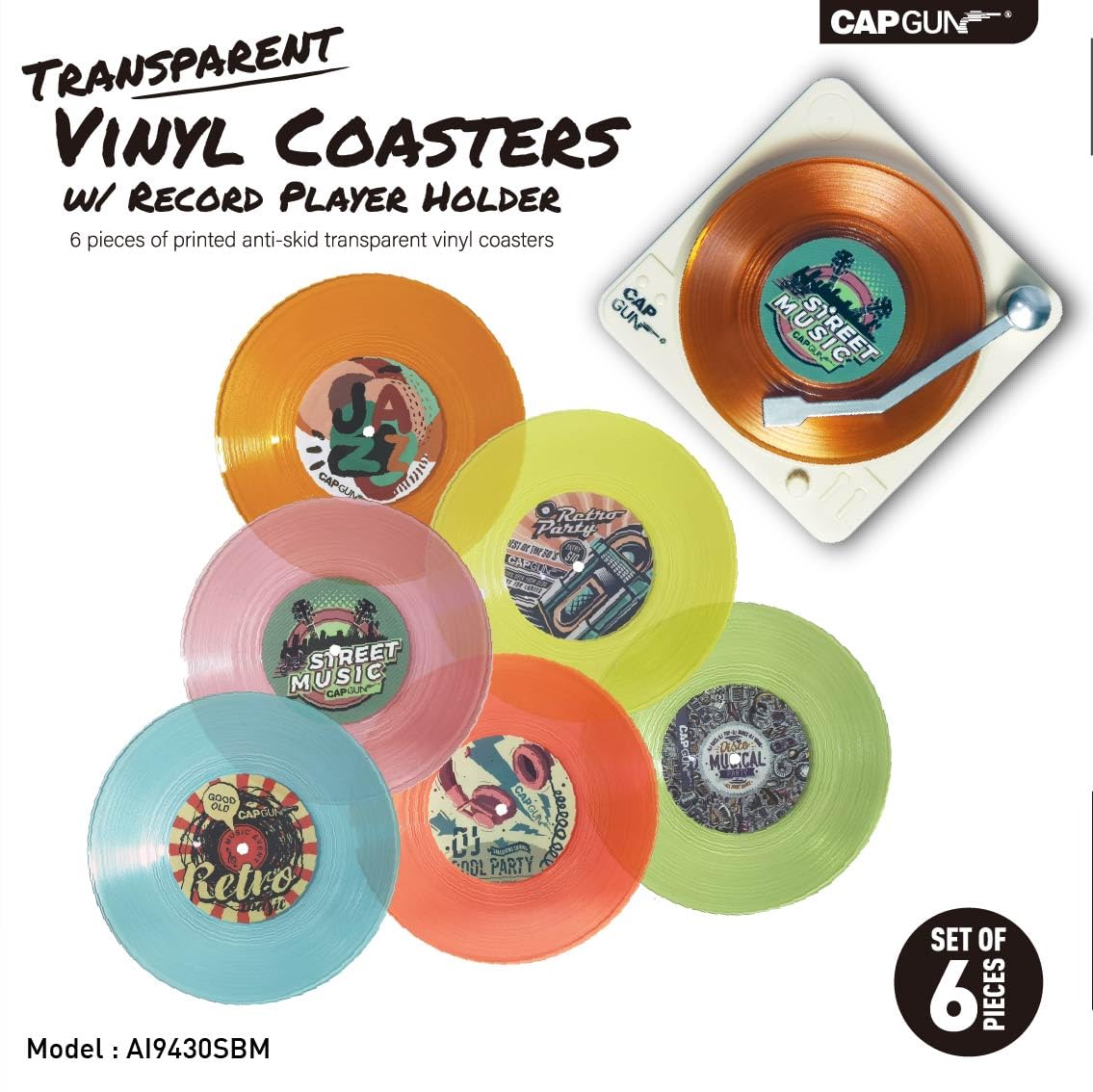 Funny Retro Vinyl Record Coasters, Creative Drink Coasters Set Of 6 With Vinyl Record Player Holder For Music Lovers, Housewarmi