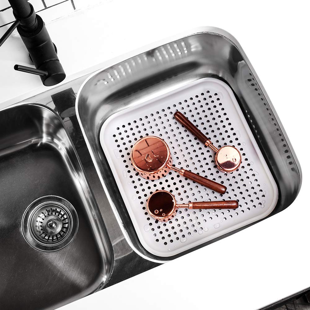 Madesmart Elevated Sink Mat-Sinkware Collection Ventilation Holes For Airflow, Soft Material, Non-Slip Material, Large, Grey