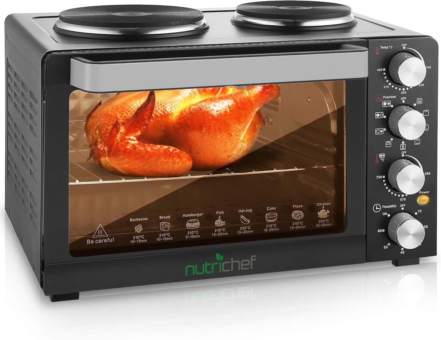 Nutrichef 30 Quarts Kitchen Convection Oven - 1400 Watt Countertop Turbo, Rotisserie Roaster Cooker With Grill, Griddle Top Rack