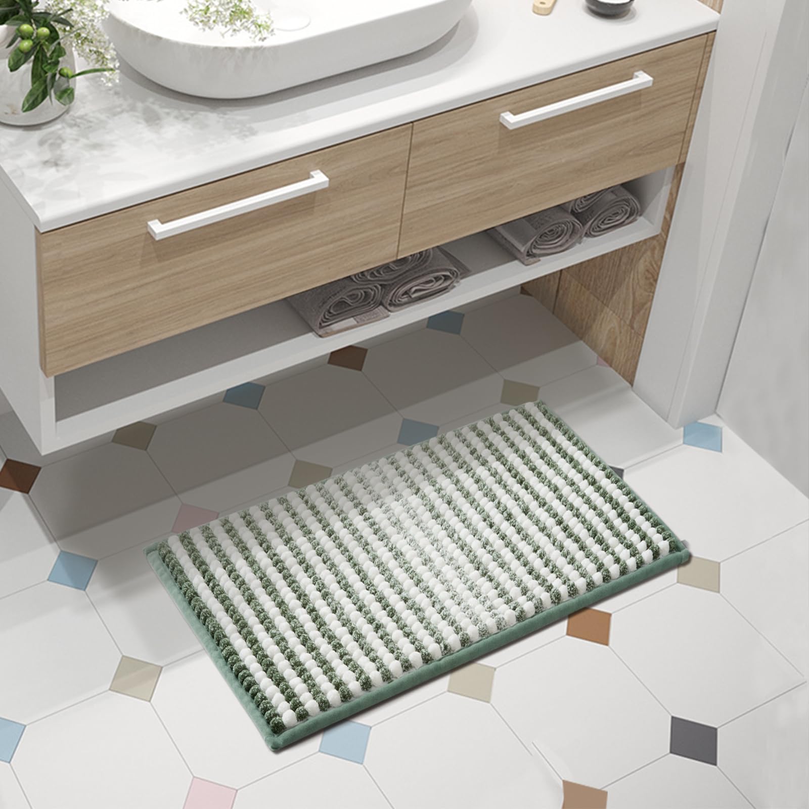 Freshmint Chunky Ombre Chenille Bathroom Rug 17''X24'', Small Water Absorbent Soft Bath Rugs For Bathroom Floor, Thick Non Slip