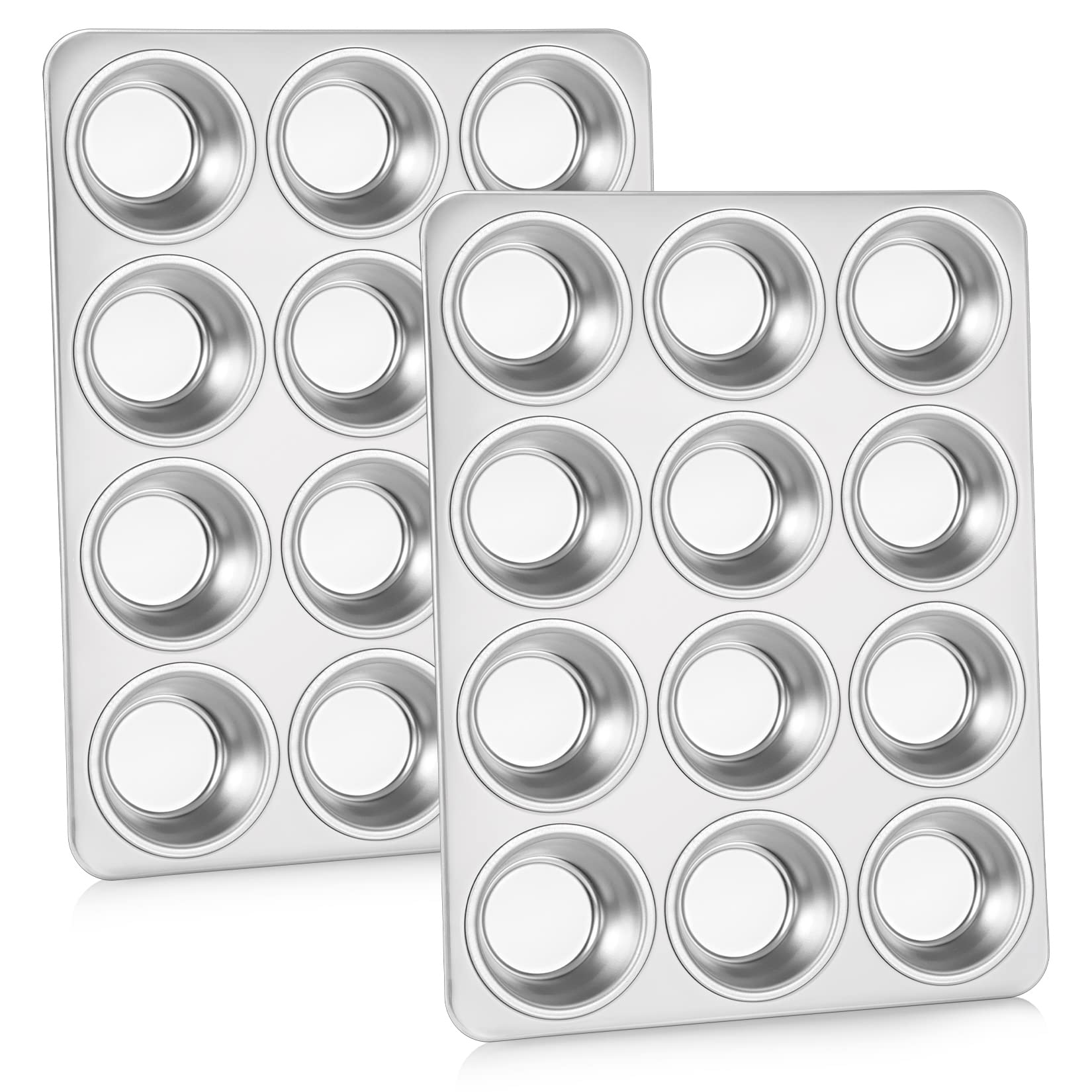 P&P Chef Muffin Pan Cupcake Baking Pan Set Of 2, 12 Cups Muffin Tin Tray, Stainless Steel Muffin Pans For Baking Mini Cake Muffi