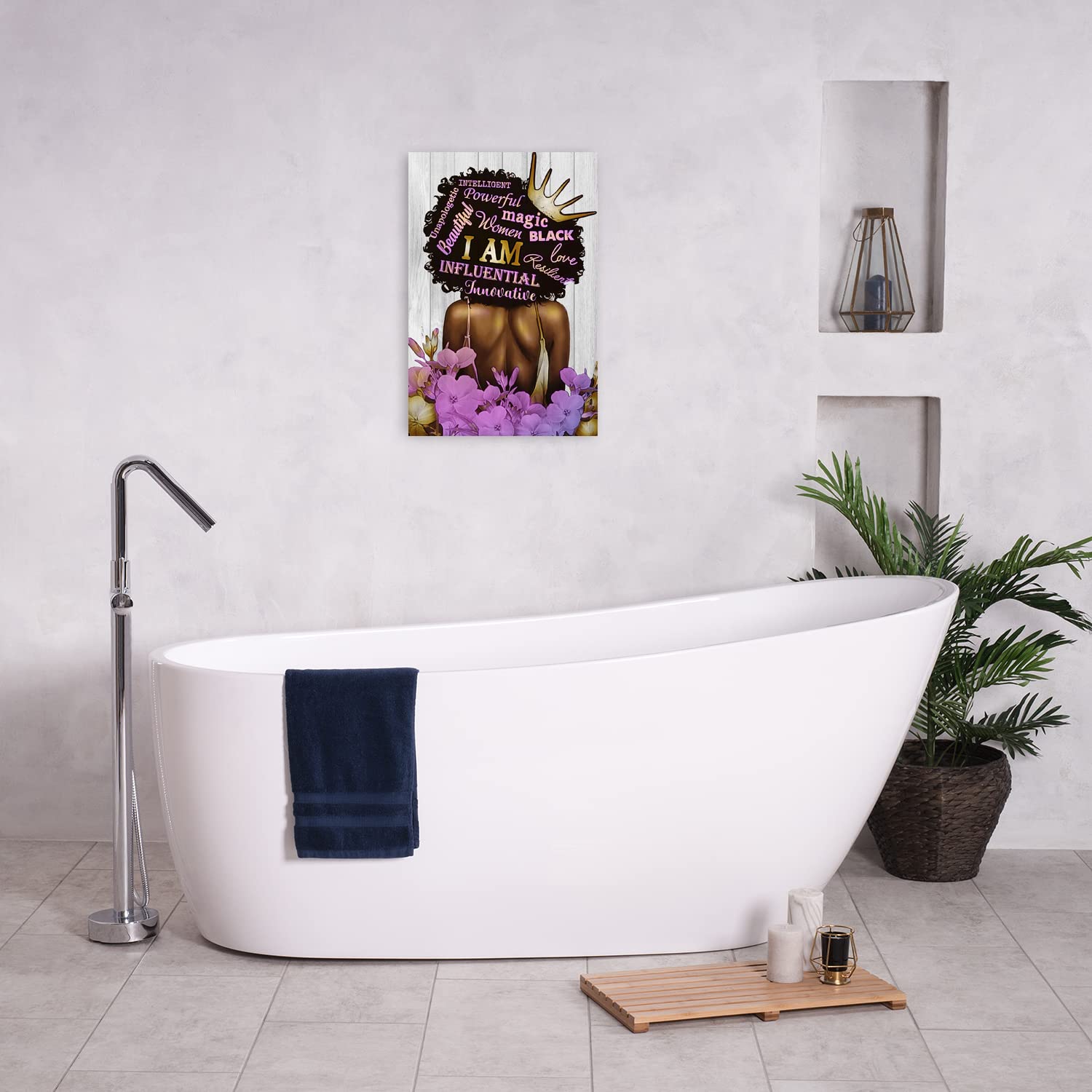 Black Queen Wall Art African American Canvas Wall Art Black Women Purple Flowers Inspirational Quotes Poster Abstract Contempora