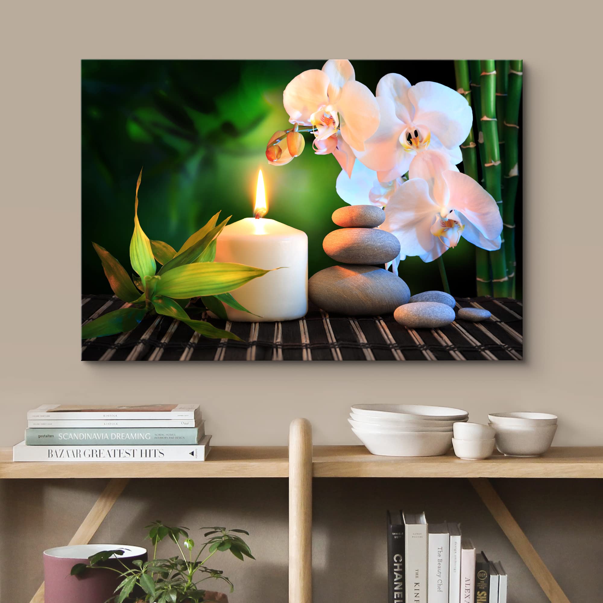 Wall26 Canvas Print Wall Art Relaxing Zen Candle White Orchid Massage Stone Bamboo Forest Nature Yoga Photography Modern Art Con