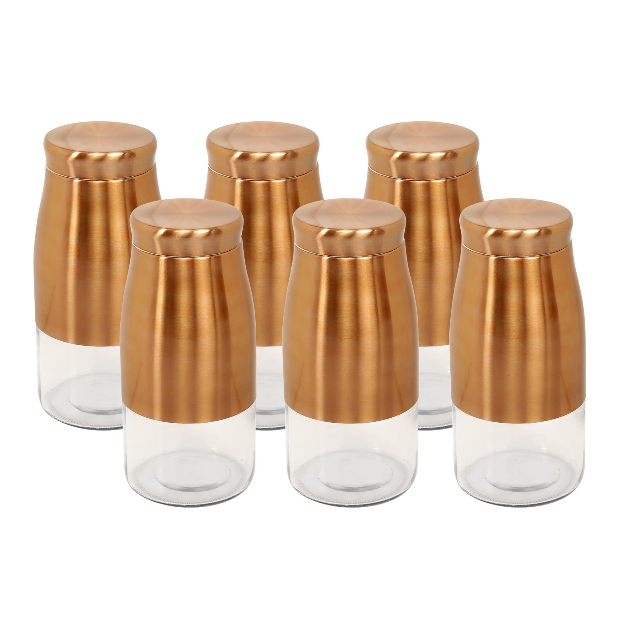 Cutting Edge Rose Gold Finish  Bell Bottom Glass Jars For Sugar,Cereal, Spices, Pulses And Other Kitchen Storage 2250Ml, Set Of
