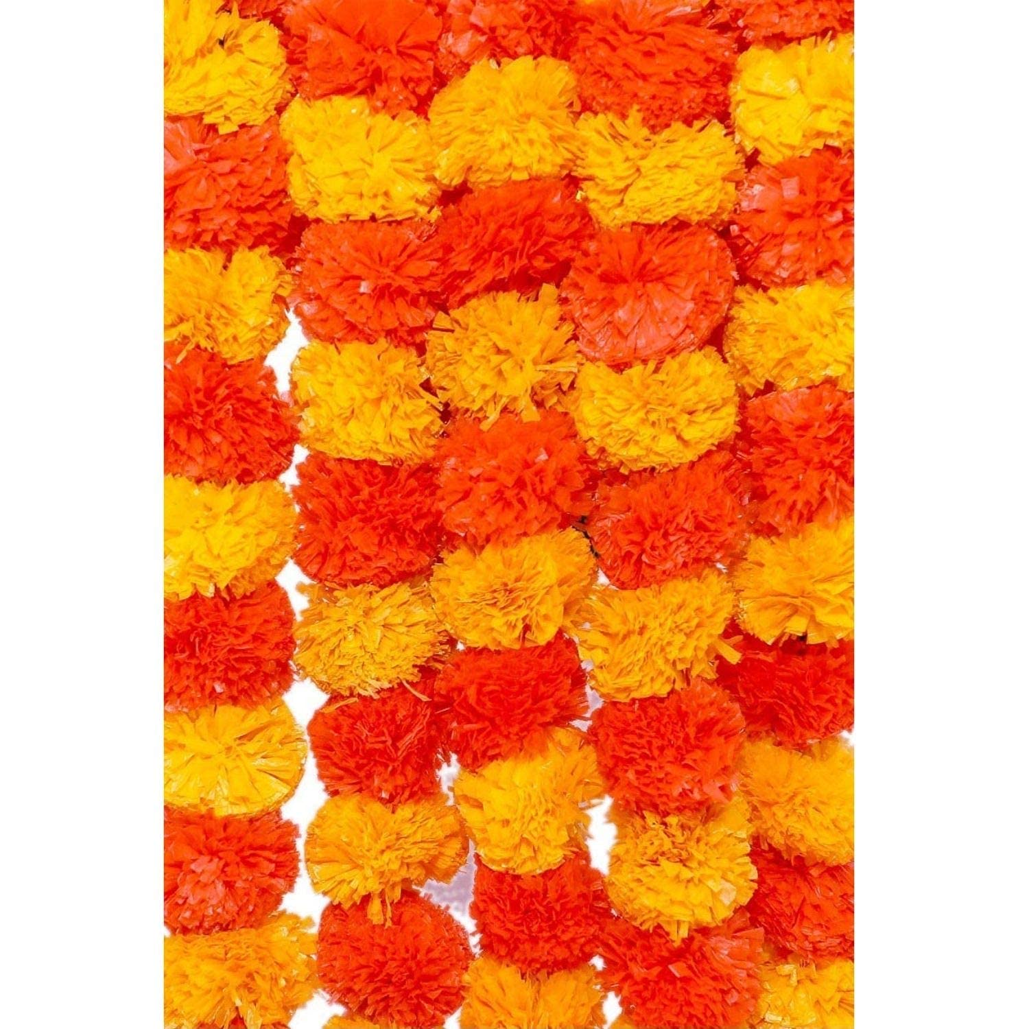 Klassic Artificial Marigold Flowers For Pooja & Festival Decoration/Door Hangings (Orange And Yellow, Set Of 5)