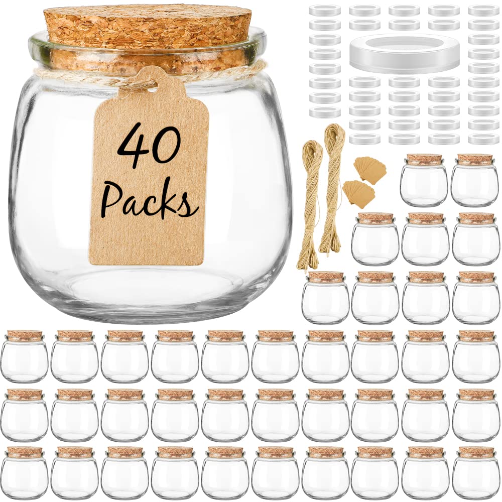 Syntic 40 Pack Small Glass Jars With Cork Lids, 7Oz Empty Candle Jars For Making Candles, Yogurt Container With Pe Lids For Wedd