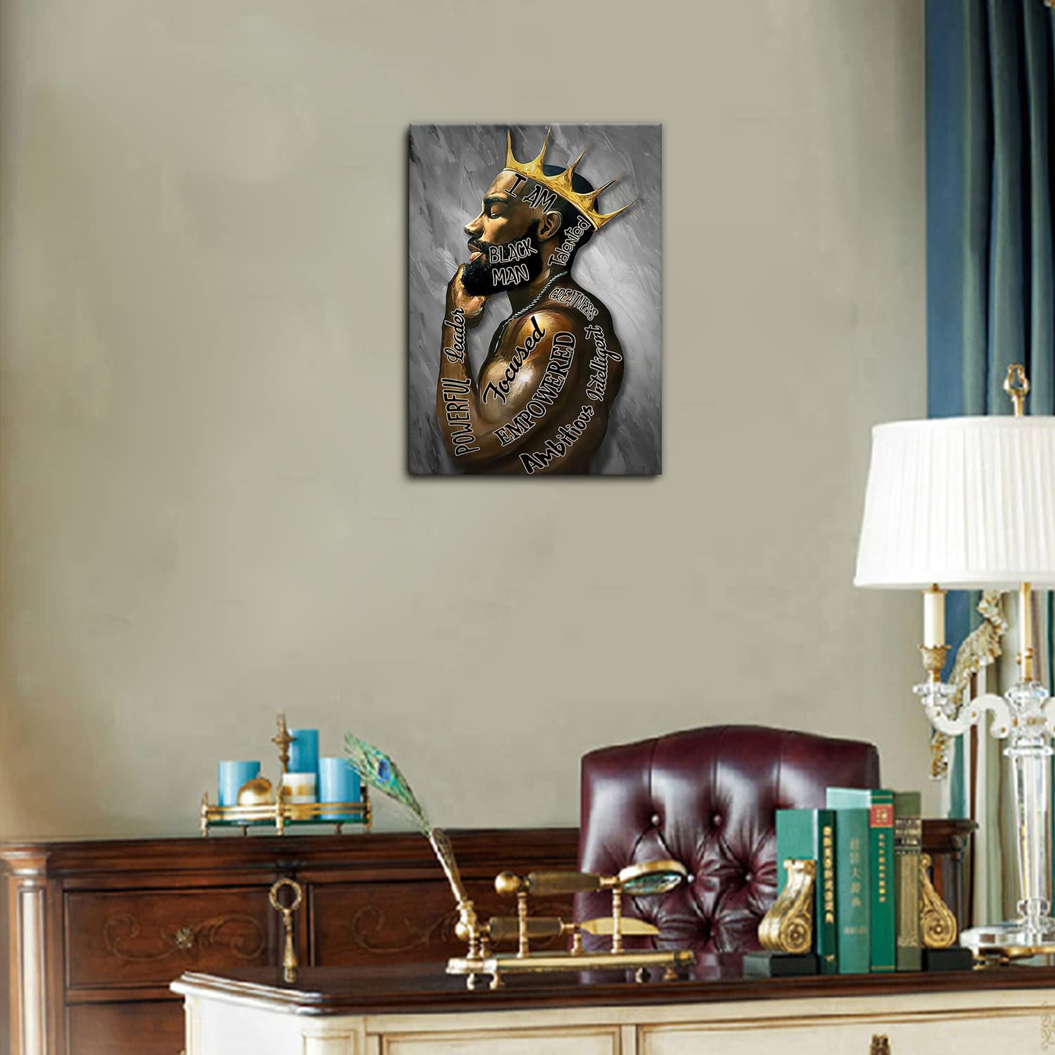 Framed African American Wall Art Man Portrait Wall Art Inspirational Black Man Motivational Quotes Afro King Poster Abstract Can