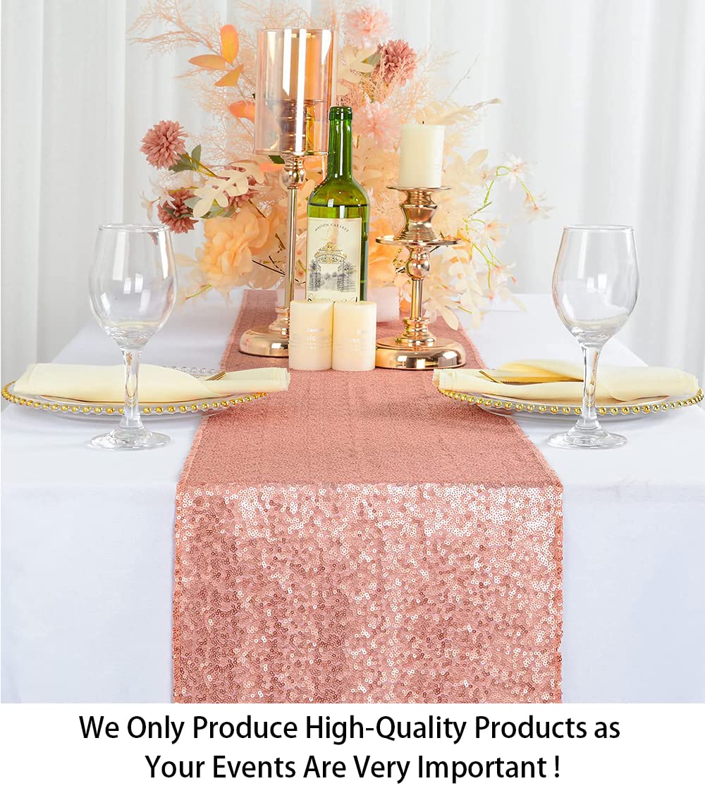 Shidianyi 12''X72'' Blush Sequin Table Runner Sparkly Metallic Sequins Runners For Wedding Party Dinner Reception Pink Baby Show