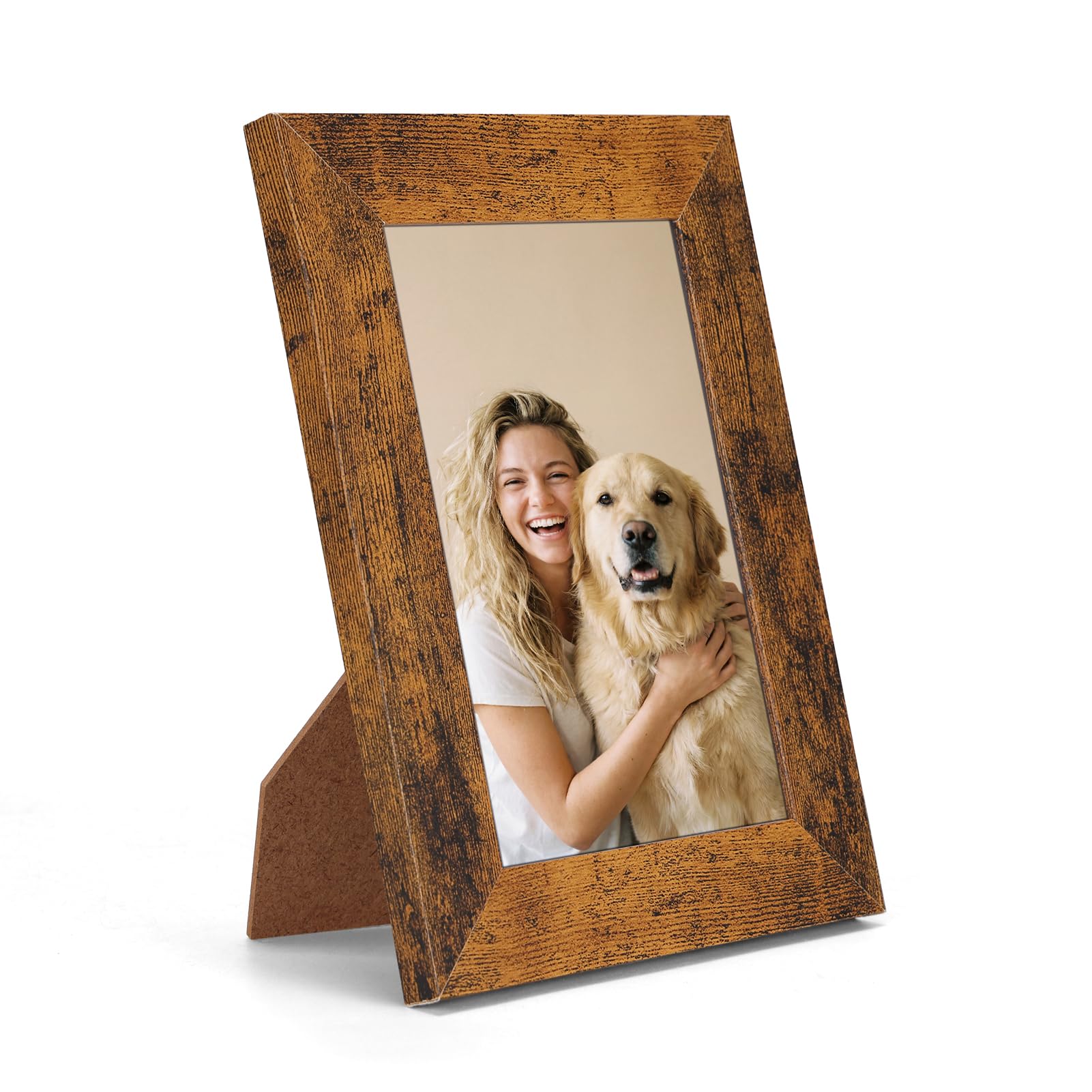 Lavezee 4x6 Picture Frame Rustic Brown - Wide Border Photo Frame for Tabletop and Wall Display, Perfect Home D  cor for Living R