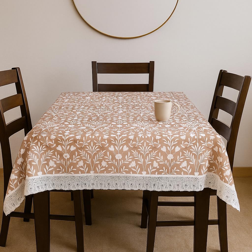 Vital Designs Dining Table Cover for 6 Seater, Plastic PVC Table Cover, Dustproof and Waterproof with Lace Border (Dining 54x78