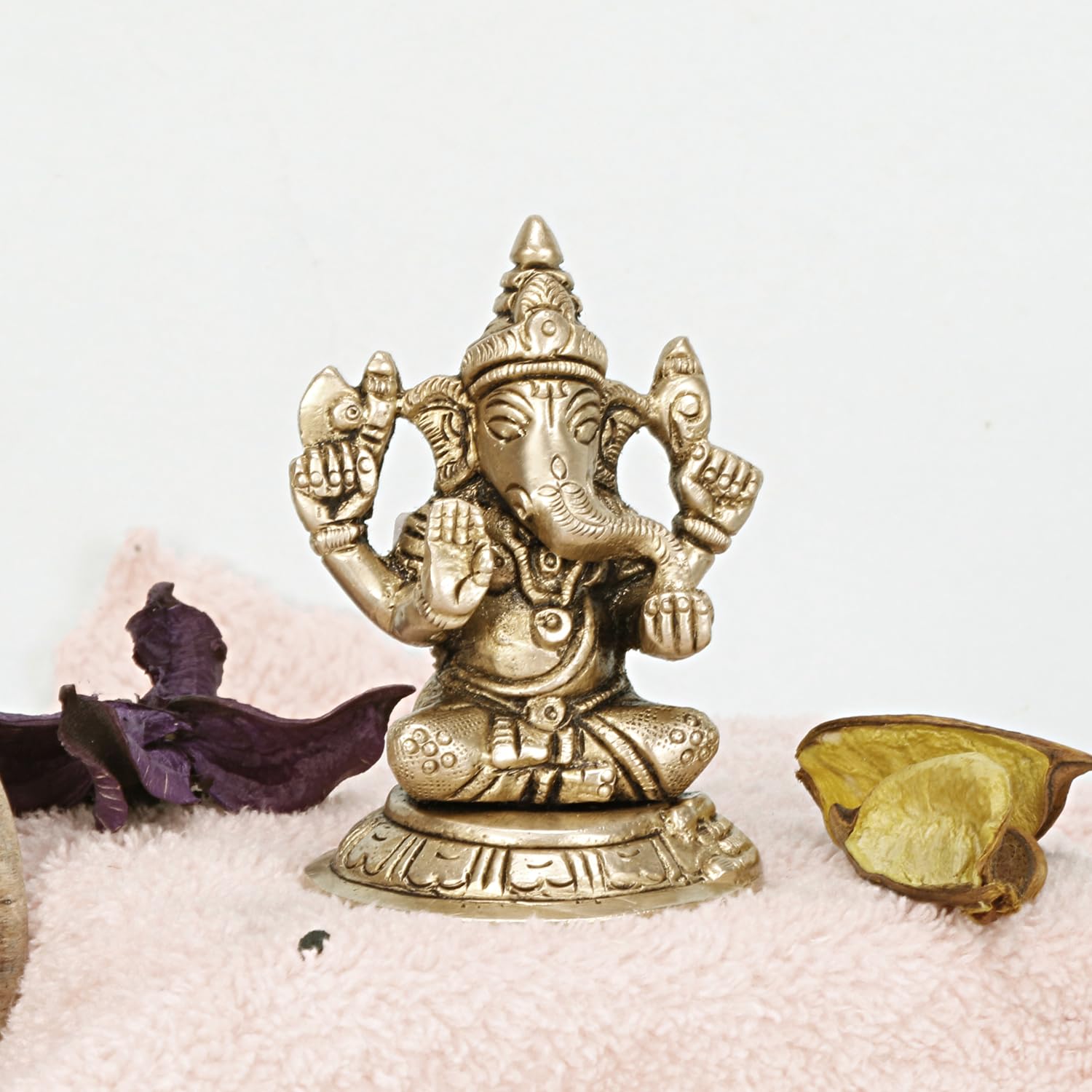 Platinum Brass- Pure Certified Brass Lord Ganesha 7Cm Idol For Home | Ganesh Murti | Unique Design For Desk, Car, And Home Decor