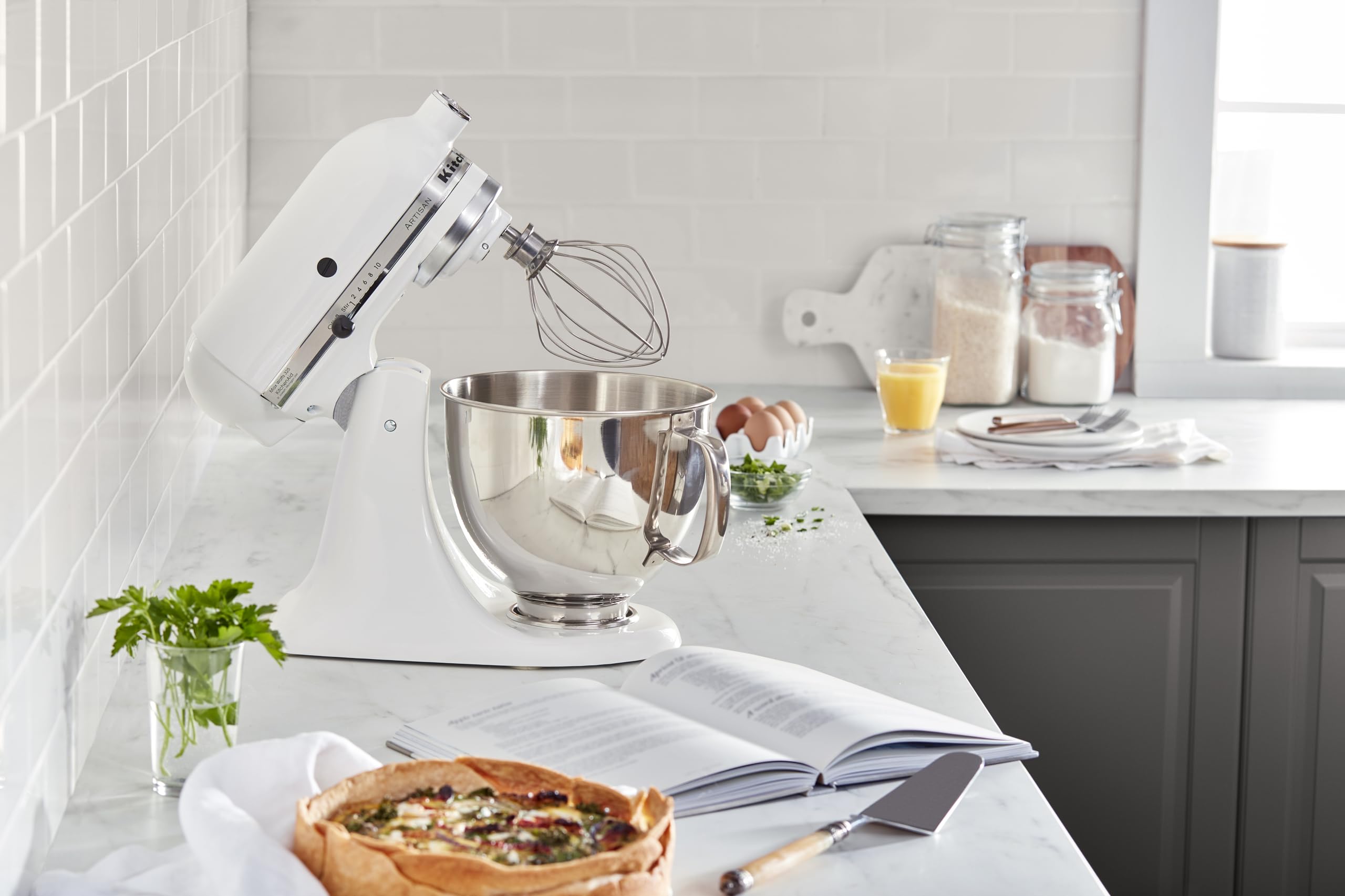 KitchenAid Artisan Series 5 Quart Tilt Head Stand Mixer with Pouring Shield KSM150PS, White