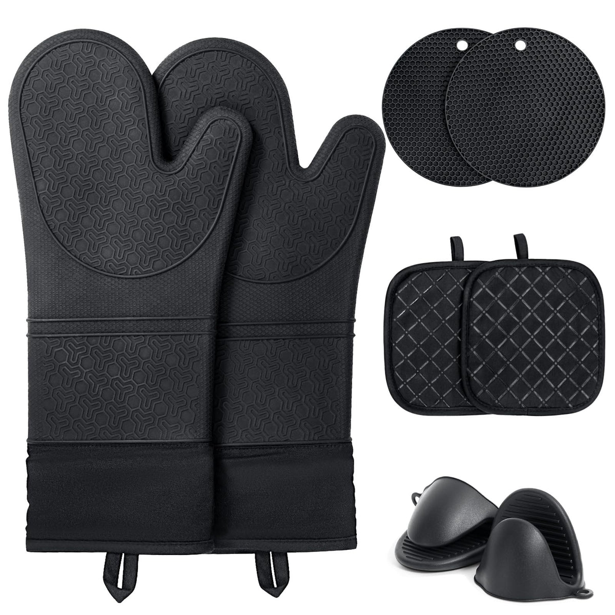 Funnydin Oven Mitts And Pot Holders Sets, 8Pcs Pot Holders And Oven Mitts Heat Resistant, Kitchen Non-Slip Silicone Oven Mitts W