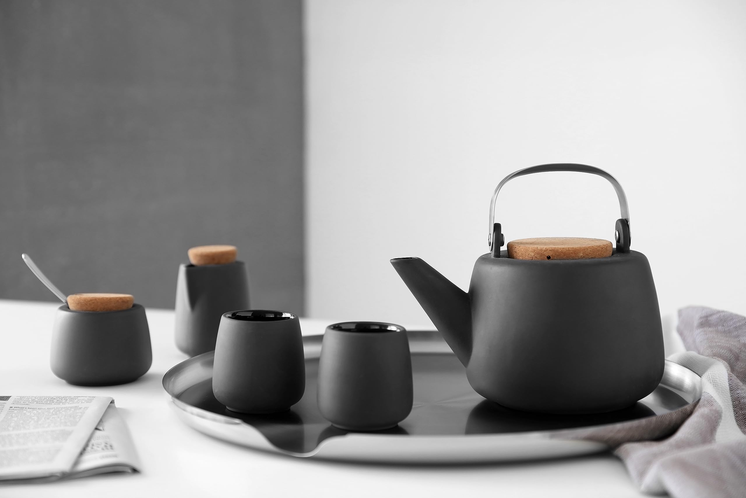 Viva Nicola Charcoal Porcelain Japanese Style Tea Pot - 40 Oz / 1.18L With Loose Leaf Tea Infuser Mesh, Stainless Steel Filter A