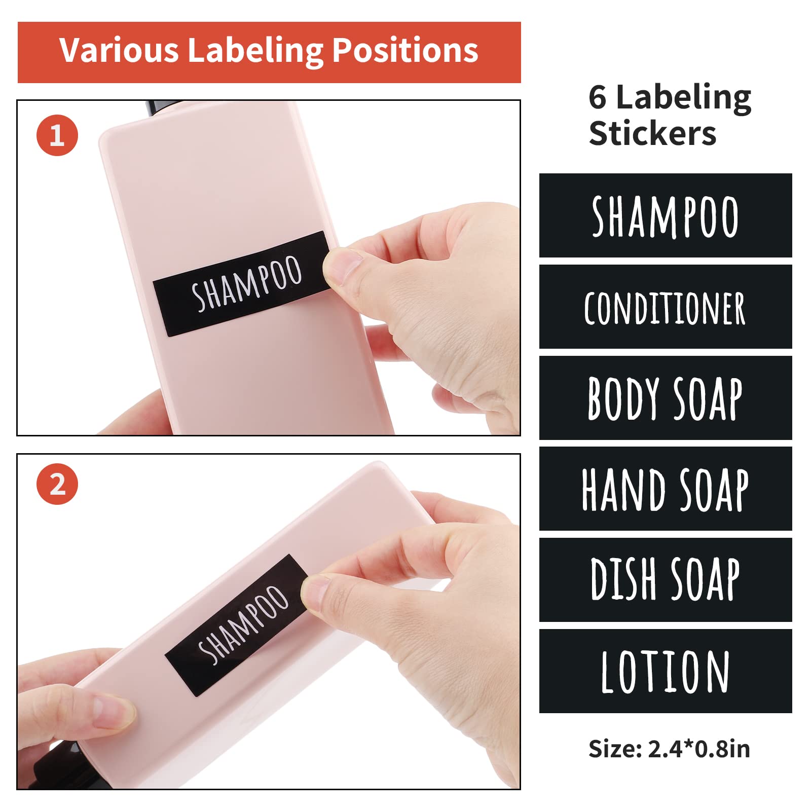 Segbeauty Soap Dispenser Bottle, 3Pcs 13.5Oz Refillable Pump Shower Bottle With Labels, 400Ml Empty Plastic Press Lotion Dispens