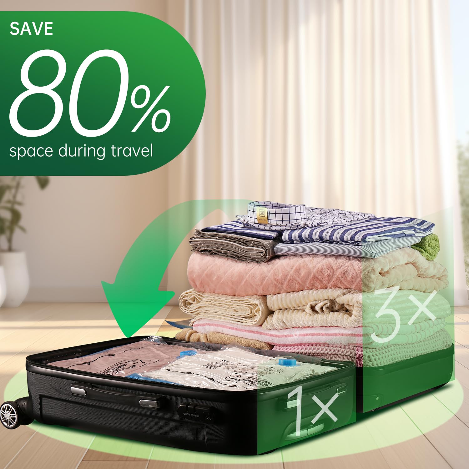 Brodi Travel Vacuum Bags With Pump - Compression Bags For Travel,Vacuum Storage Bags For Space Saver & Travel Essentials,Vacuum